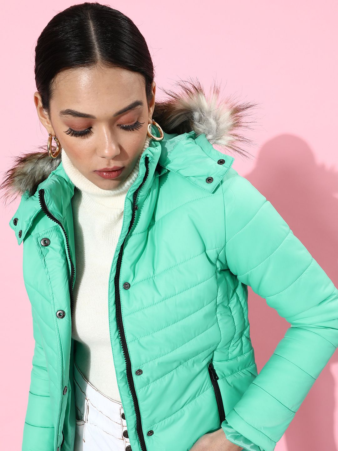 HERE&NOW Women Gorgeous Green Solid Parka Jacket Price in India