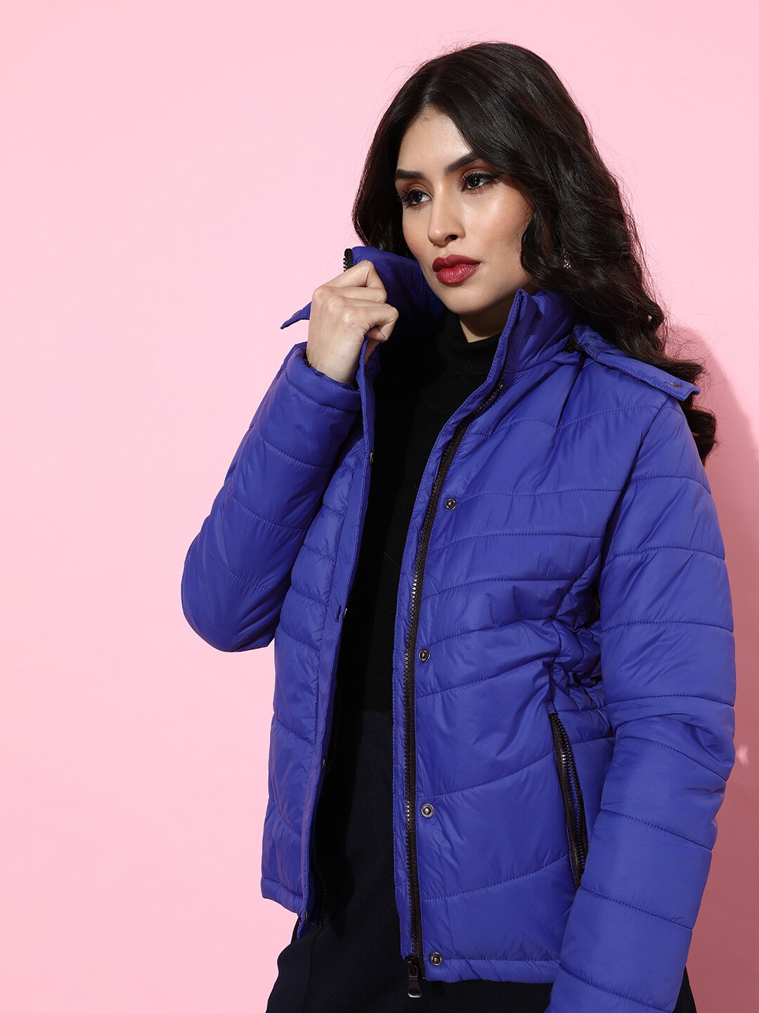 HERE&NOW Women Stunning Blue Solid Parka Jacket Price in India