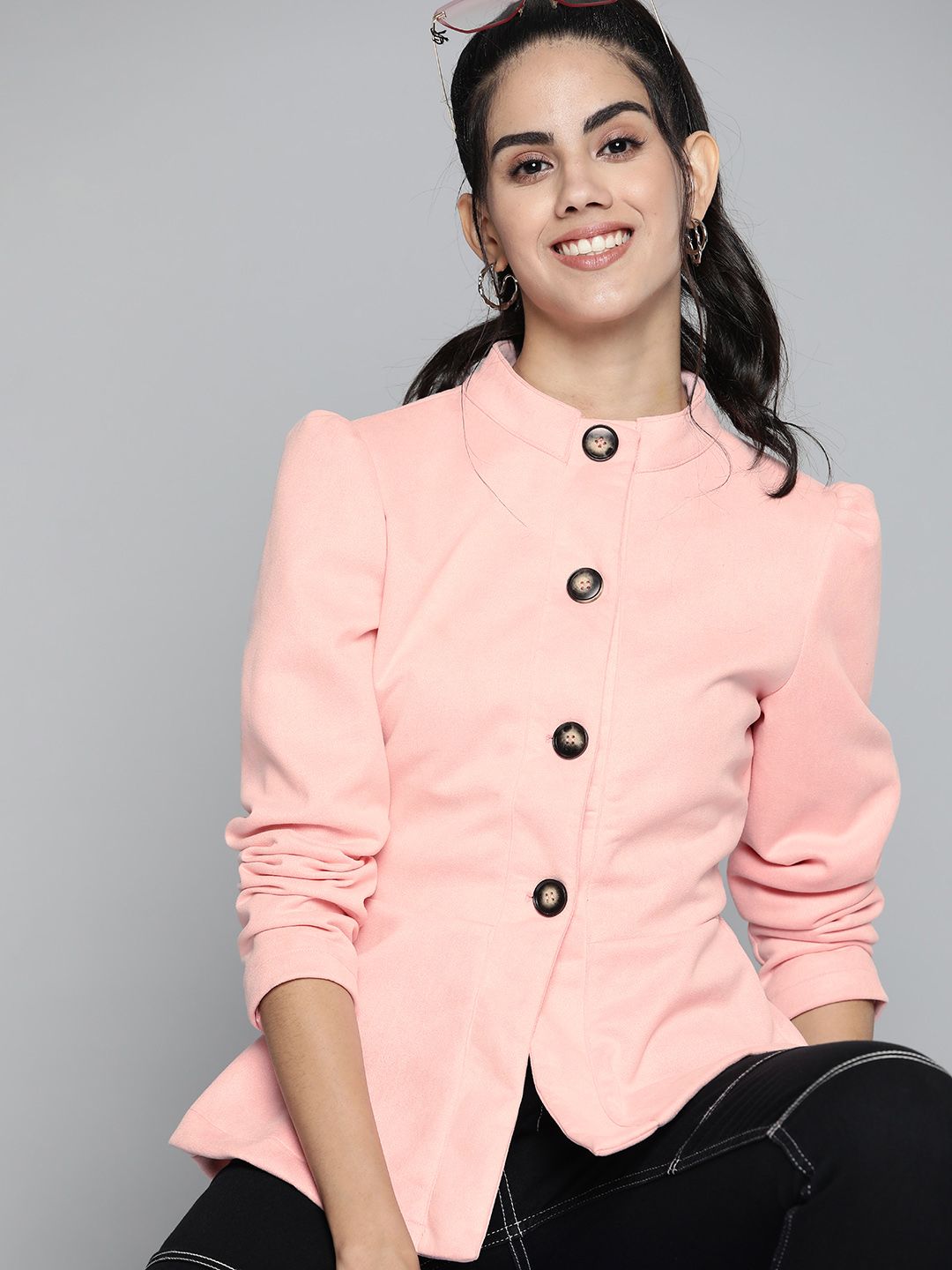 HERE&NOW Women Pink Solid Tailored Jacket Price in India