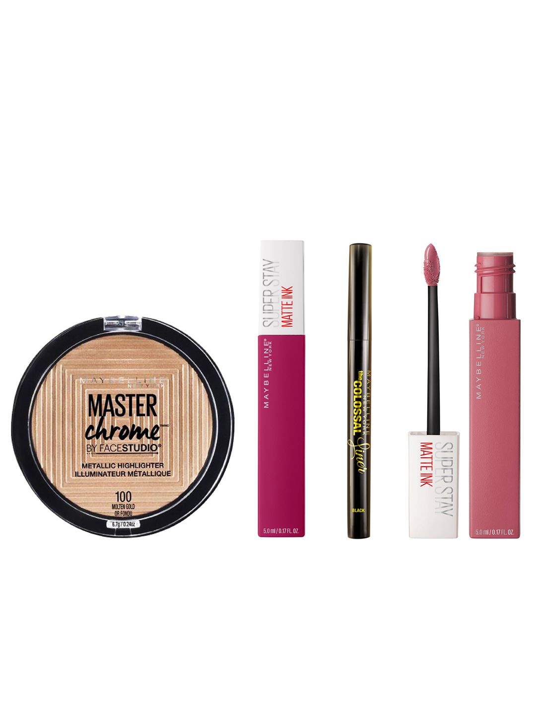 Maybelline New York Set Of Liquid Lipsticks - Master Chrome Highlighter - Colossal Liner Price in India