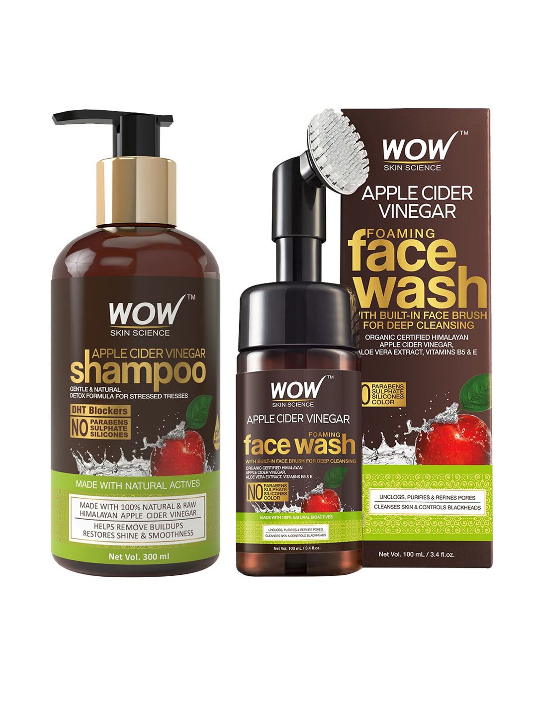 WOW SKIN SCIENCE Unisex Set of Apple Cider Vinegar Shampoo & Foaming Face Wash - 400 ml Price in India