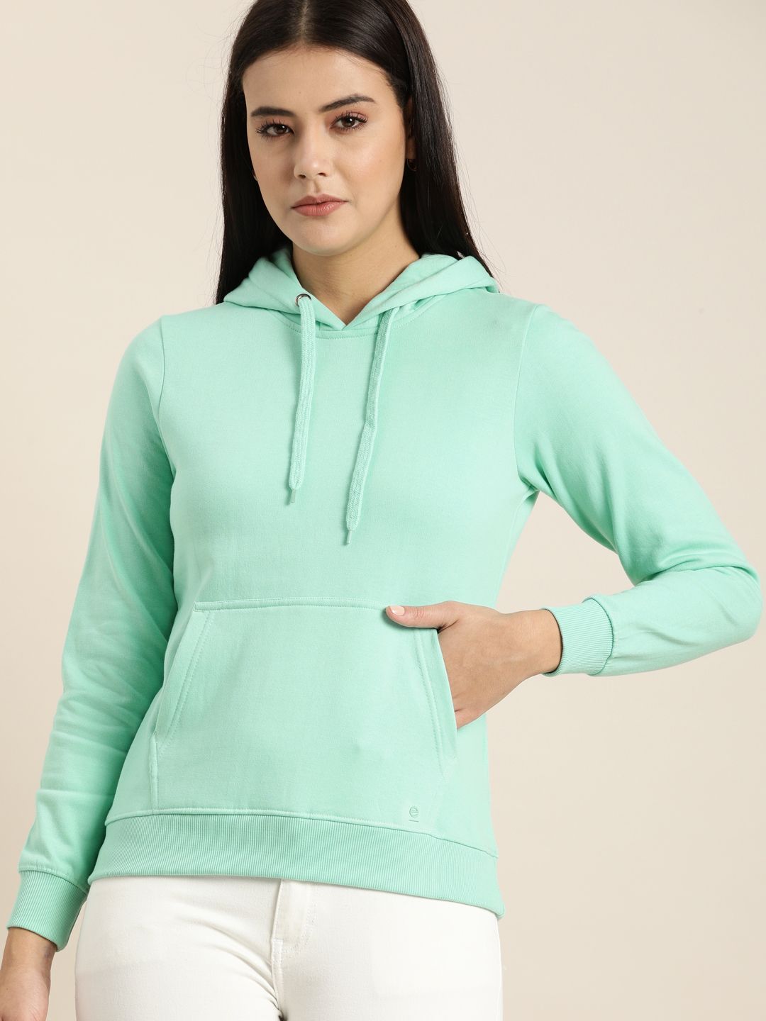 ether Women Sea Green Hooded Sweatshirt Price in India