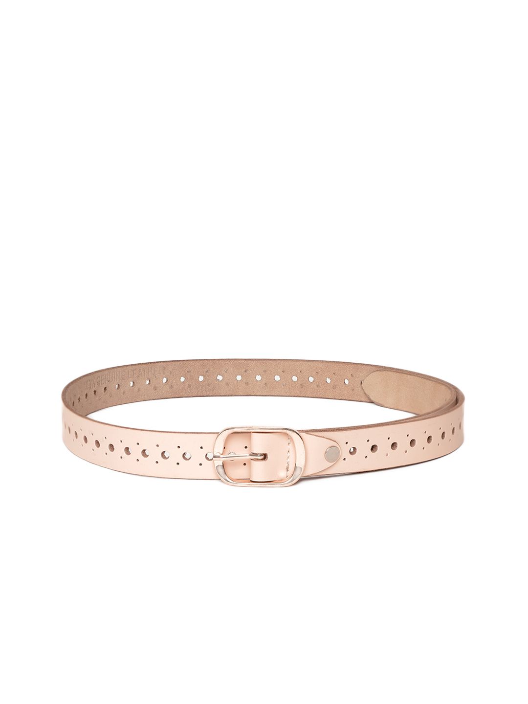 Mast & Harbour Women Light Peach-Coloured Cut-Work Leather Belt Price in India