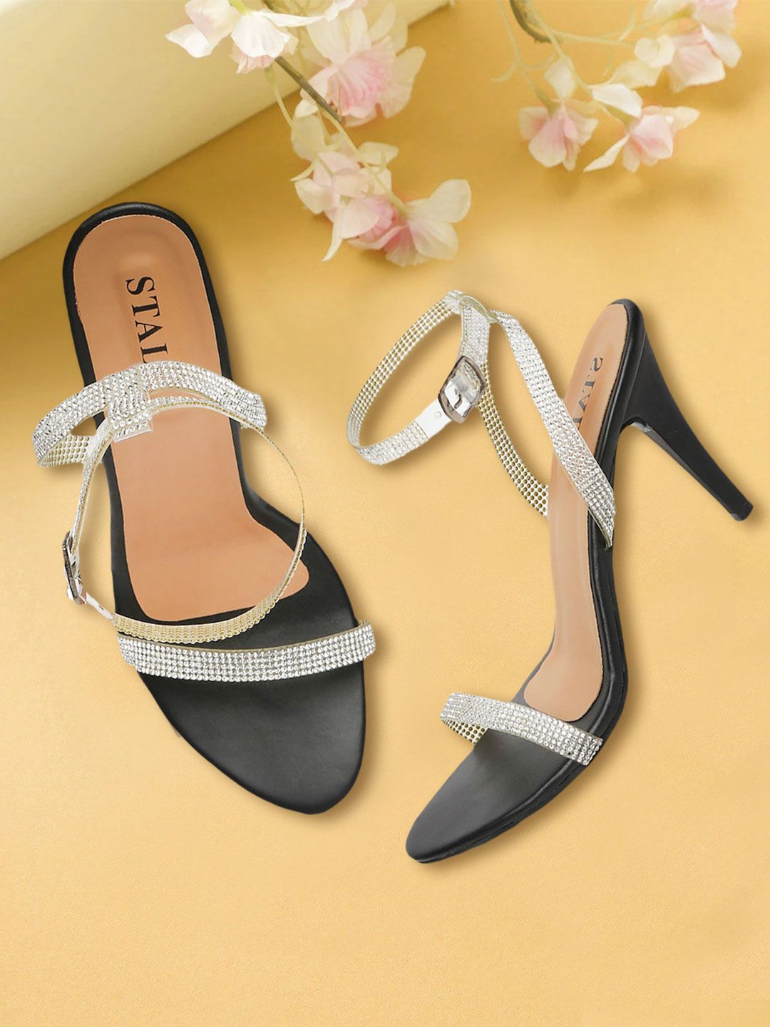 STALK Silver Embellished Stiletto Sandals Price in India