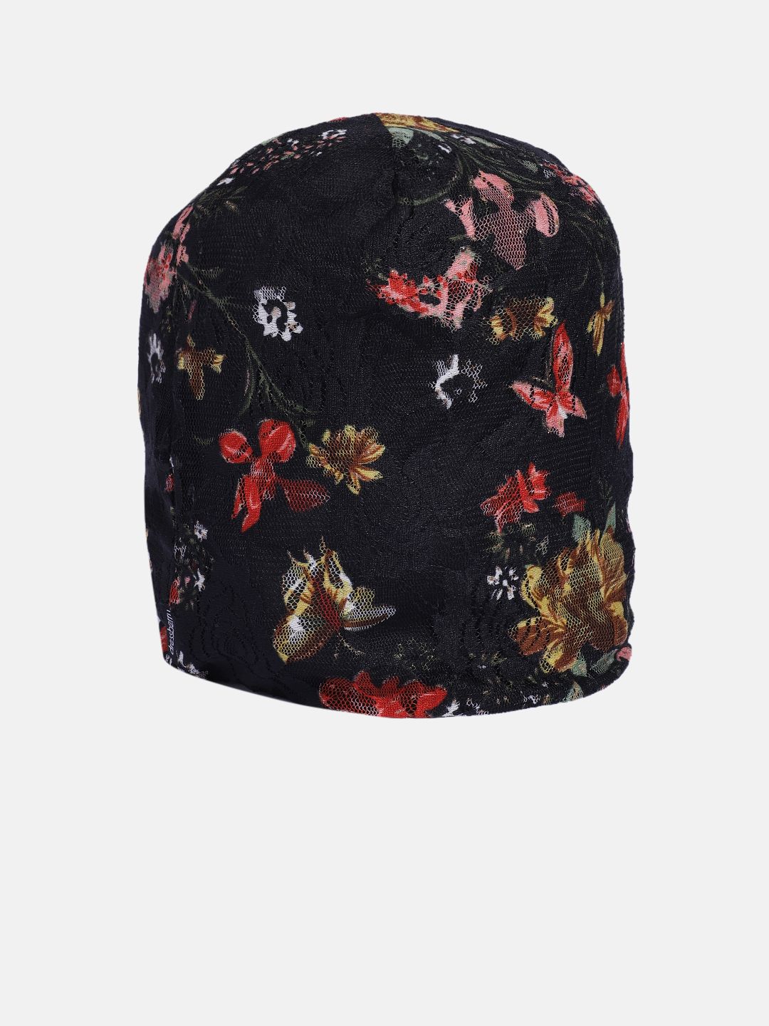 DressBerry Women Black & Red Floral Lace Beanie Price in India