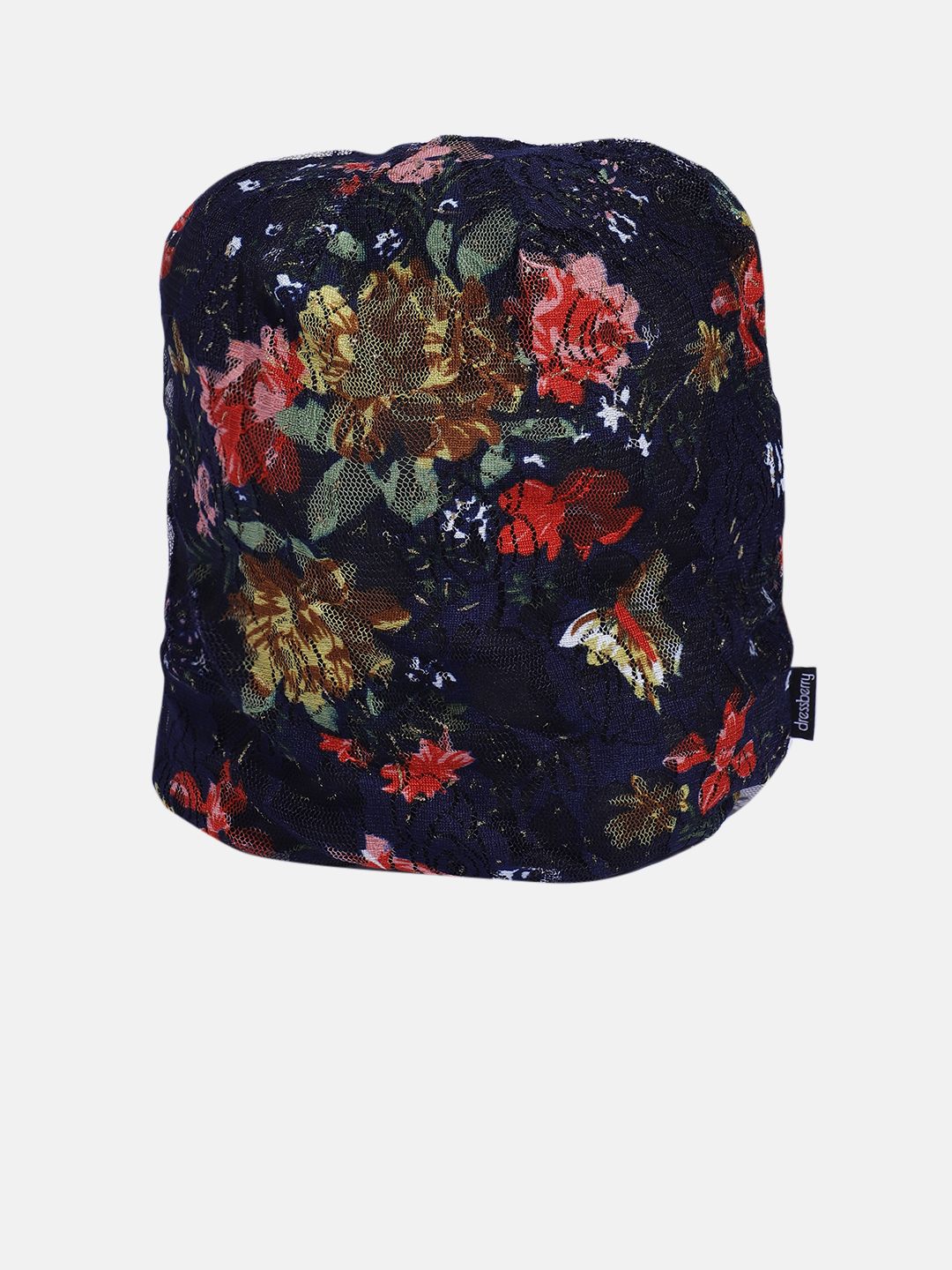 DressBerry Women Navy Blue & Red Floral Lace Beanie Price in India