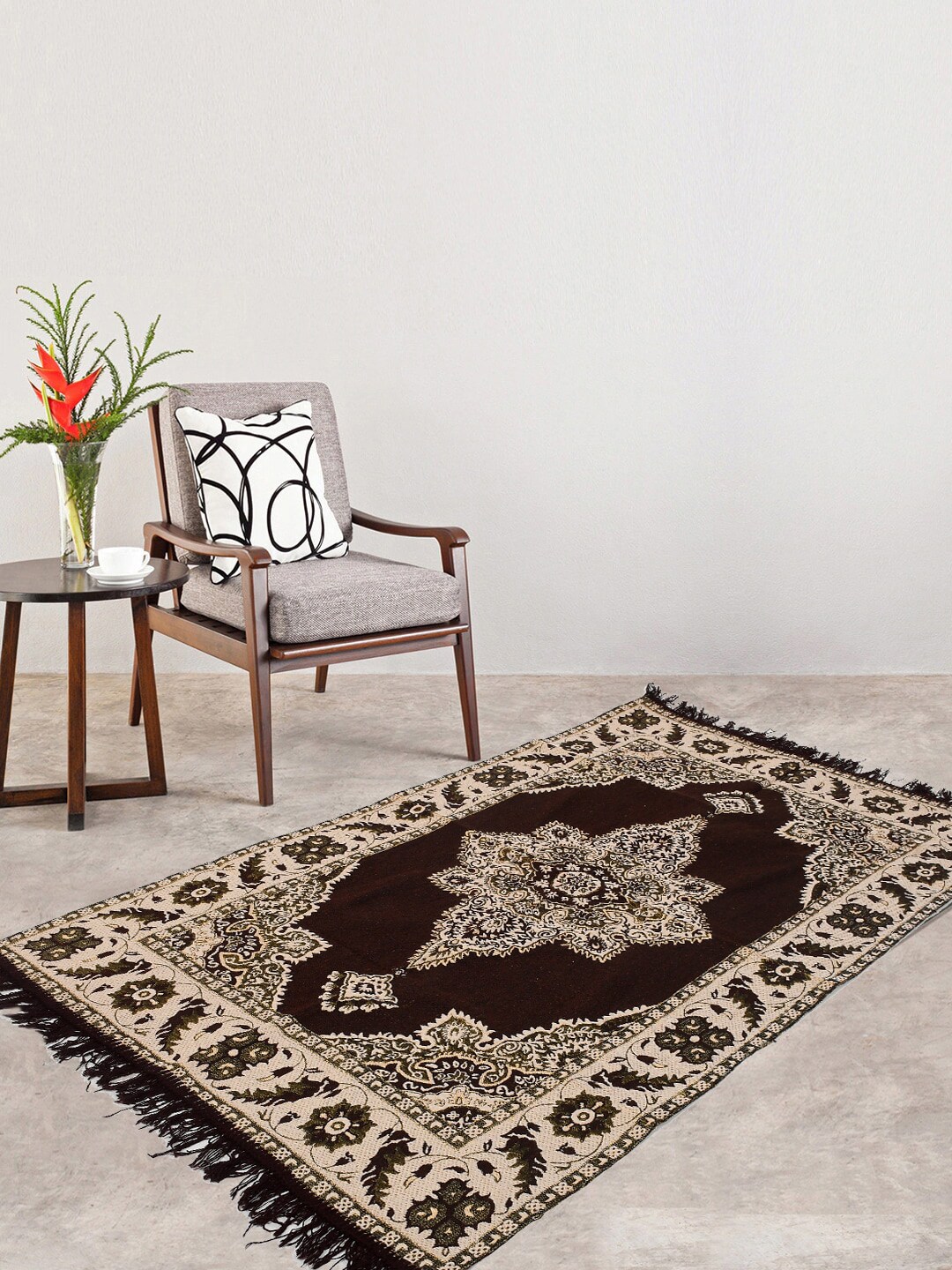 Kuber Industries Brown Traditional Anti-Skid Carpet Price in India