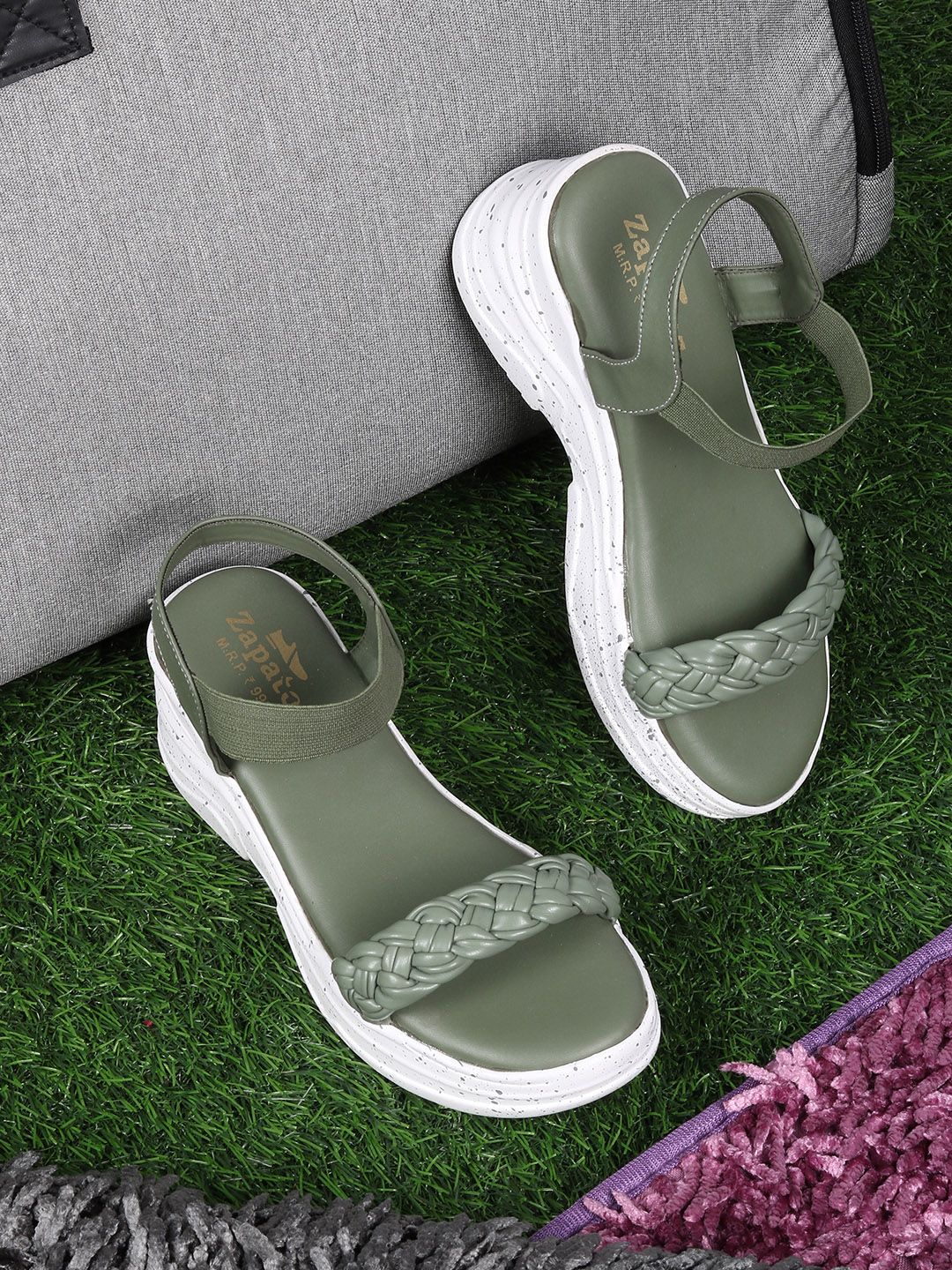 ZAPATOZ Women Green Solid Woven Design Braided Wedges Price in India