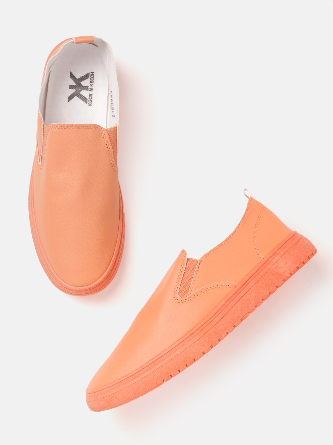 Kook N Keech Women Coral Orange Solid Slip-On Sneakers Price in India