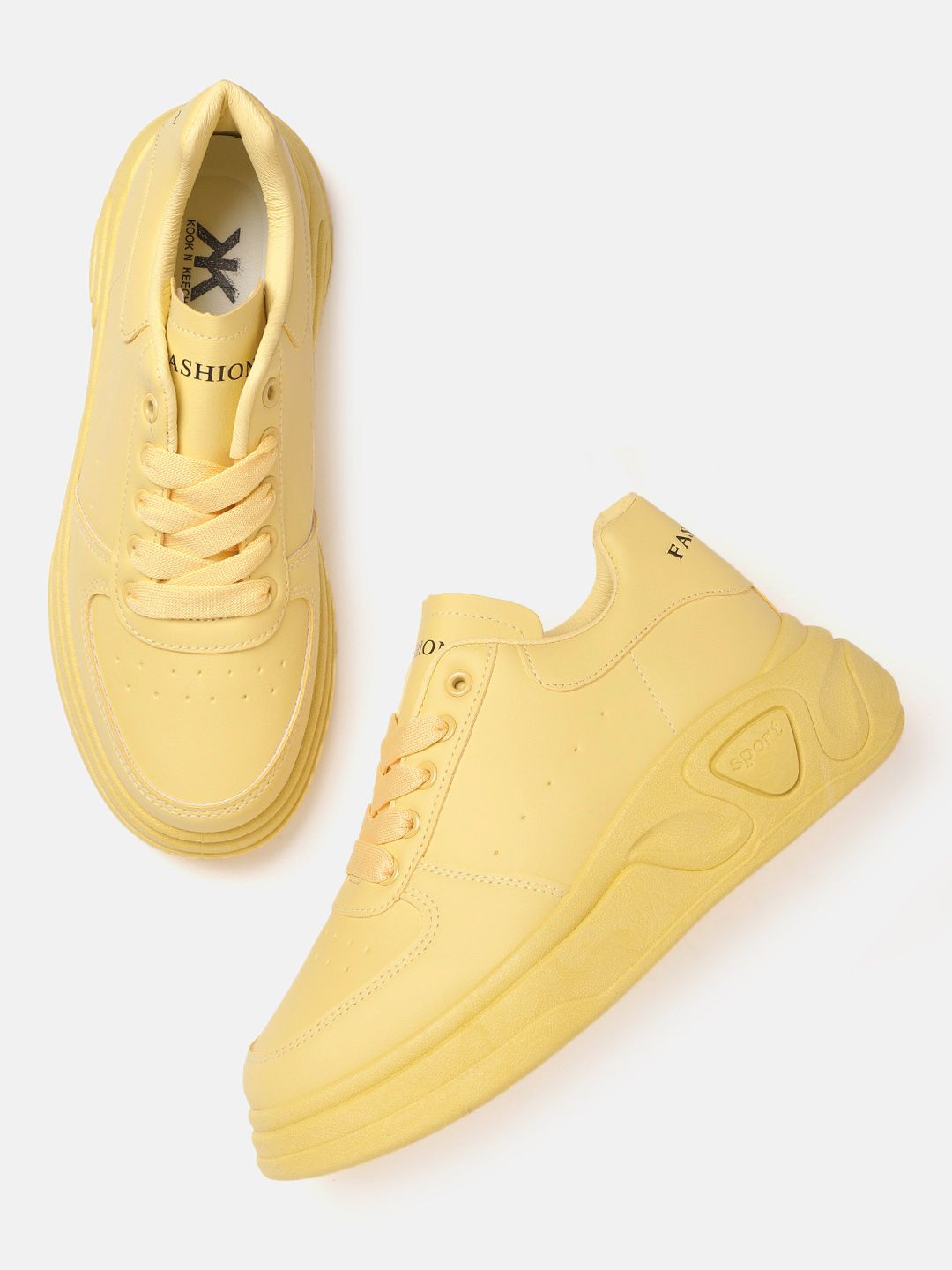 Kook N Keech Women Yellow Solid Sneakers with Perforated Detail Price in India