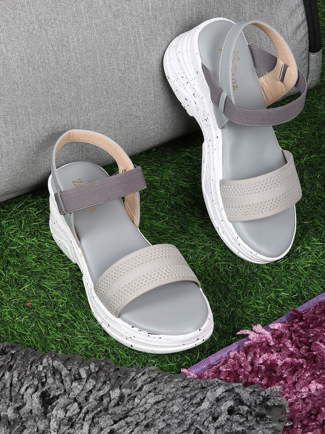 ZAPATOZ Women Grey Woven Design Wedges Price in India