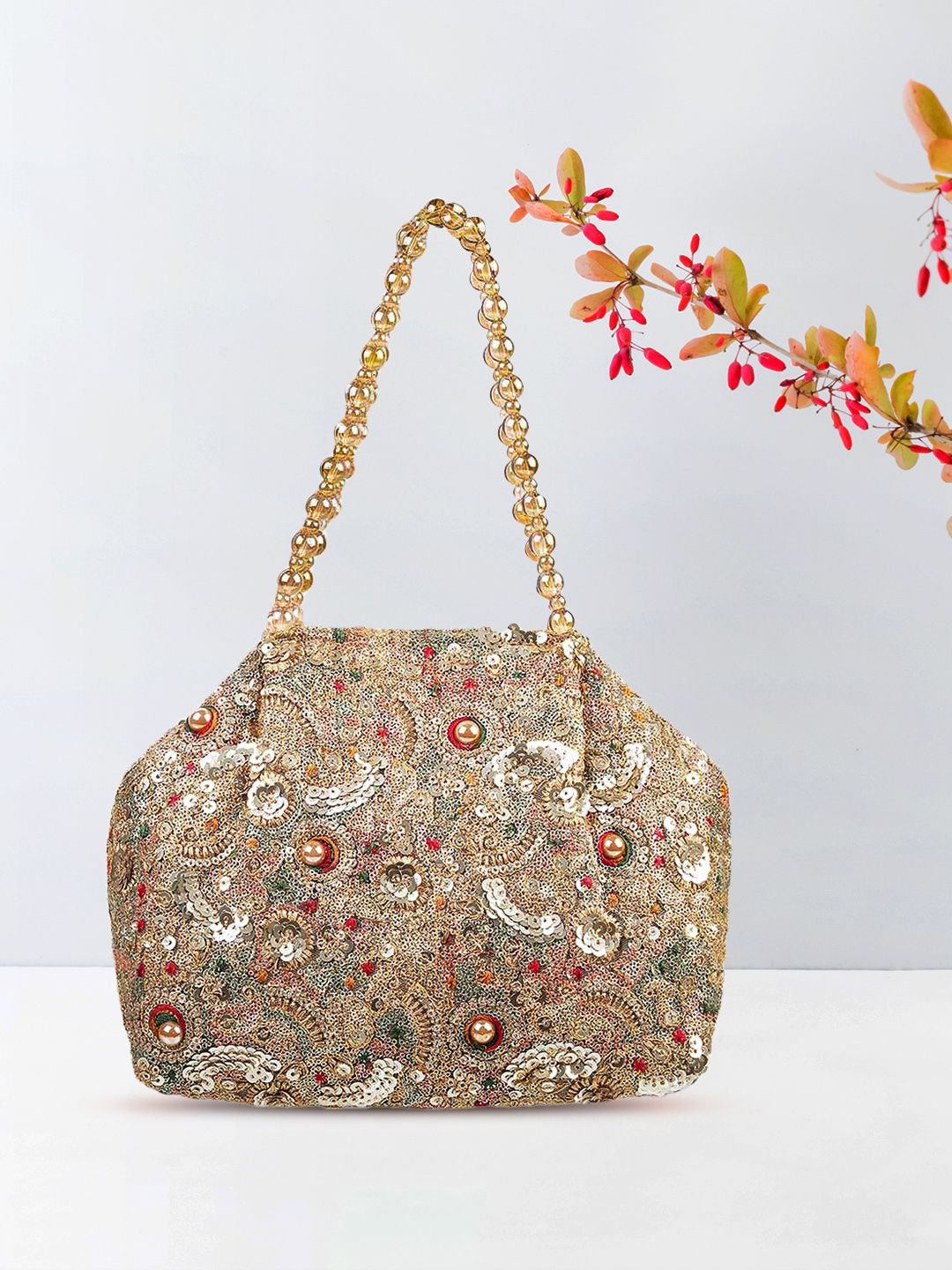 Metro Gold Embellished Bowling Handheld Bag Price in India