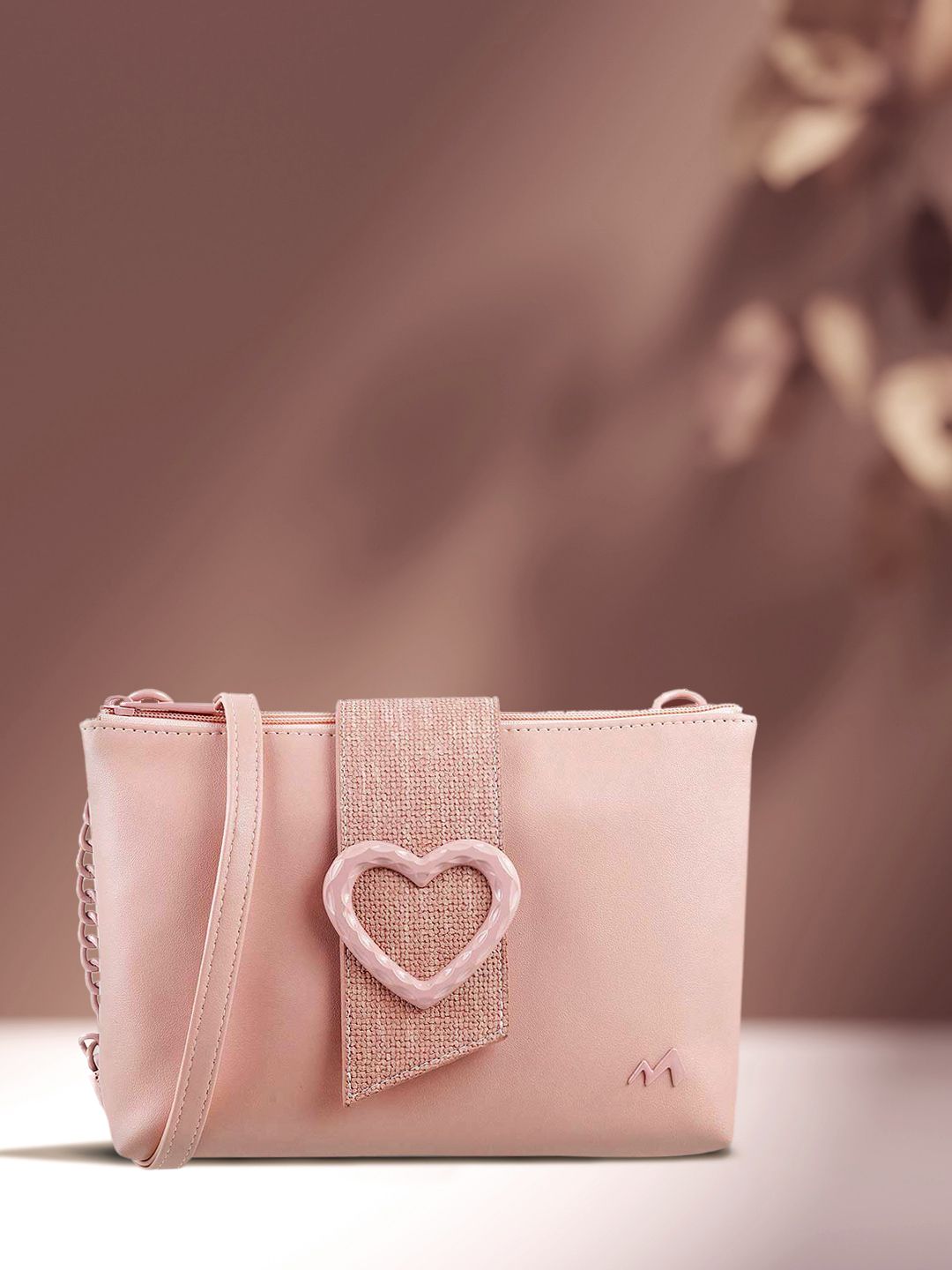 Metro Pink Embellished PU Structured Sling Bag Price in India
