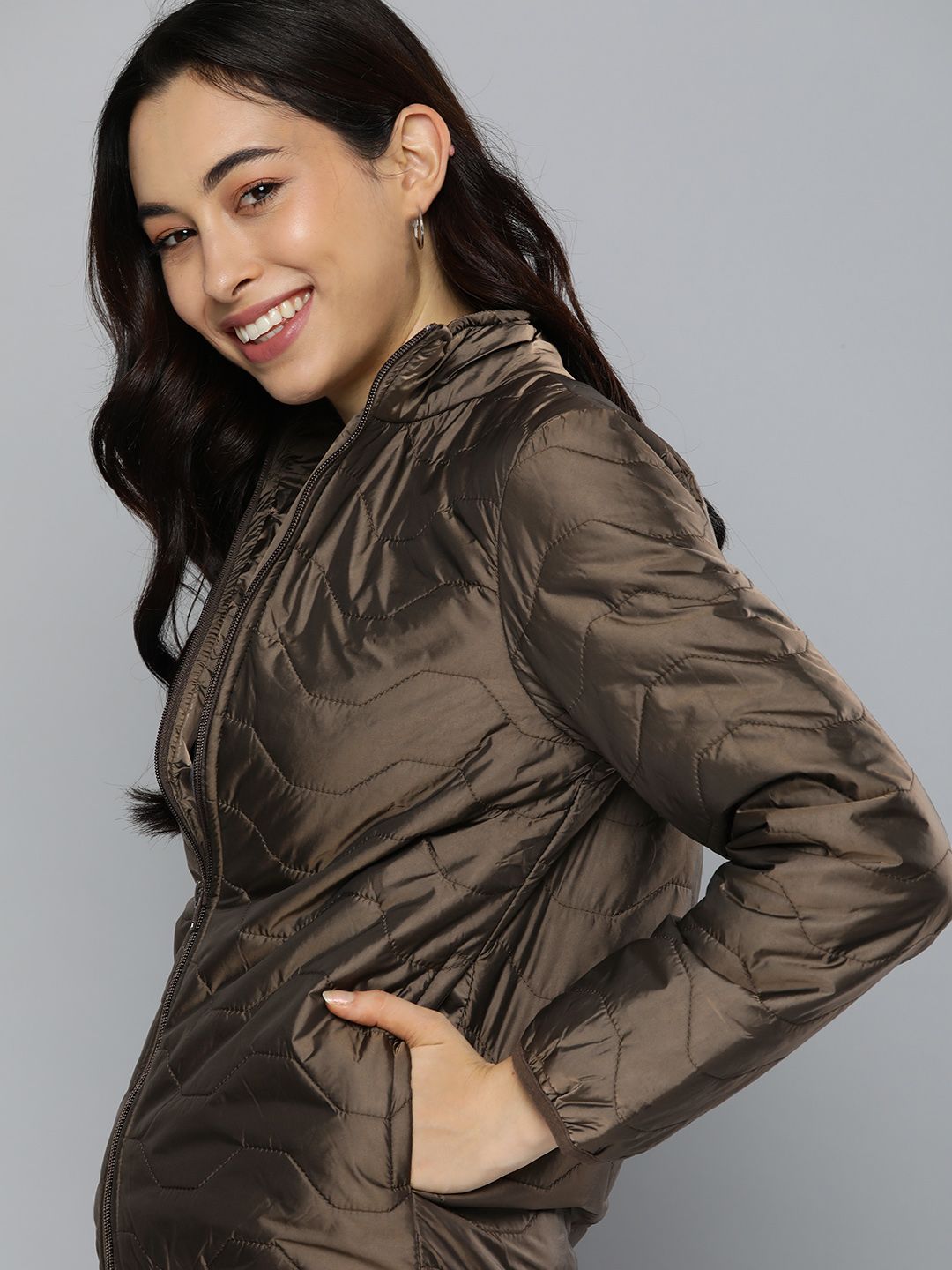 Mast & Harbour Women Brown Padded Jacket Price in India