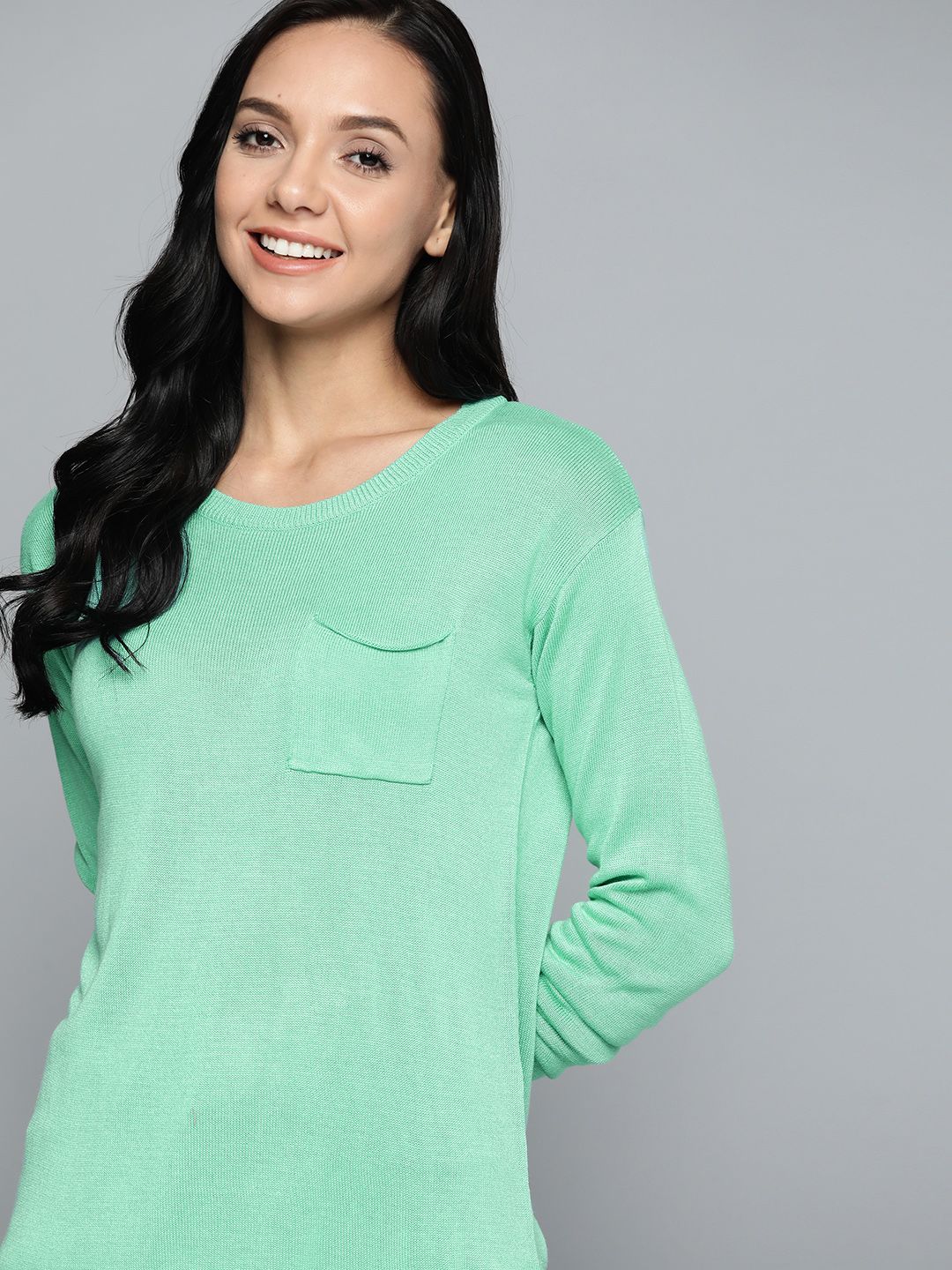 Mast & Harbour Women Green Solid Pocket Pullover Price in India