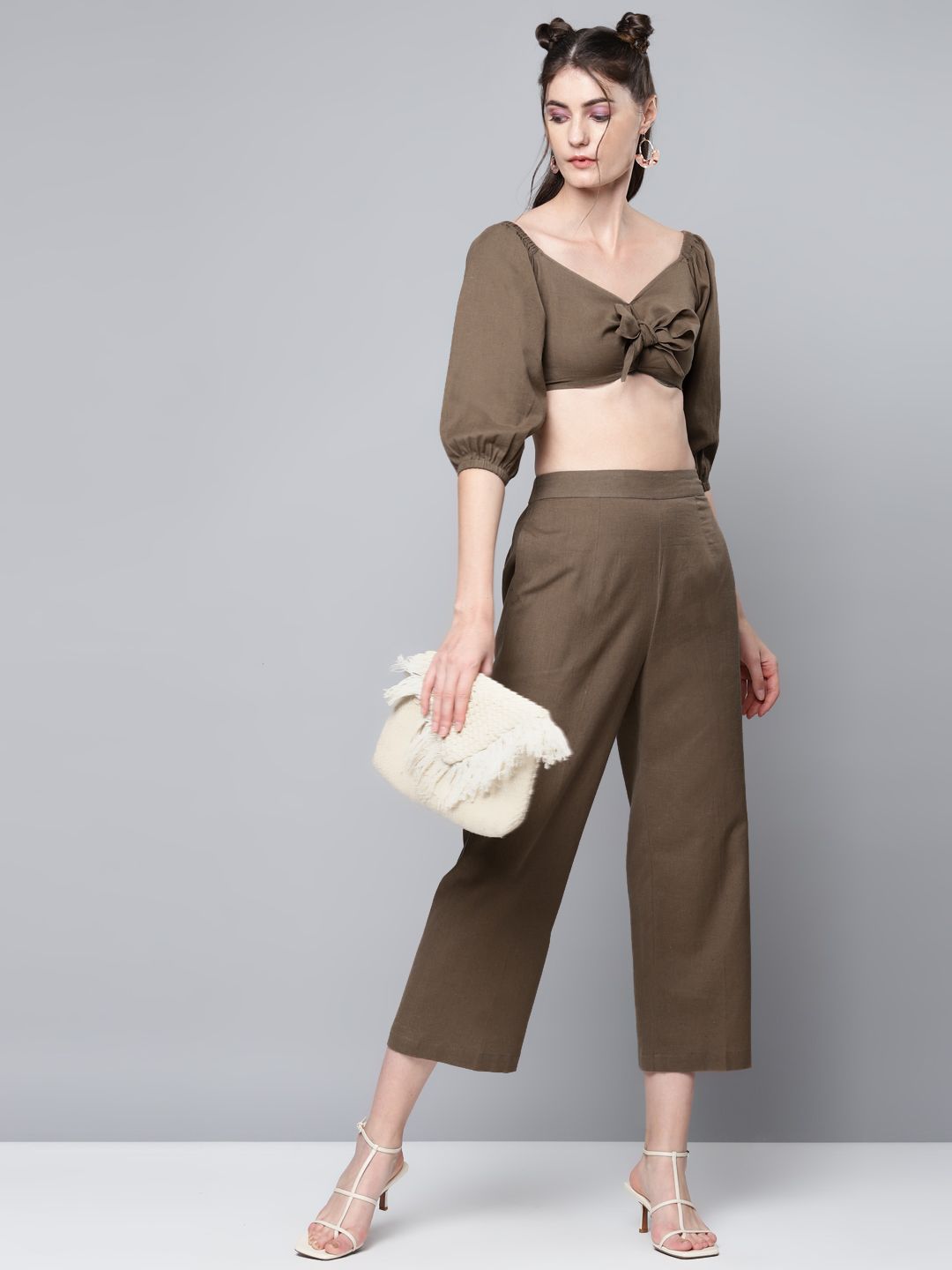 SASSAFRAS Women Brown Cotton Linen High-Rise Culottes Trousers Price in India