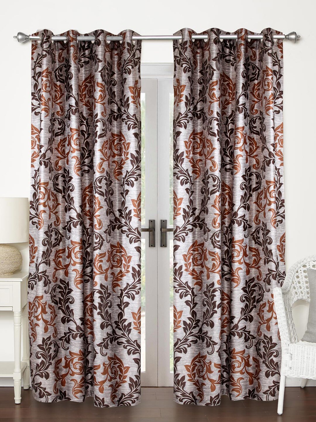 Home Sizzler Set of 2 Grey & Brown Floral Door Curtain Price in India