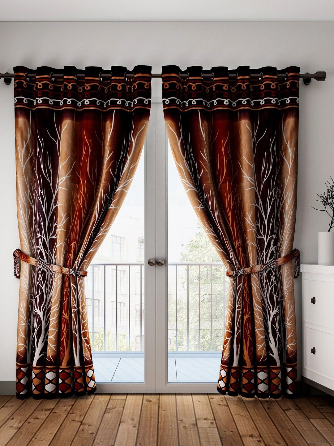 Home Sizzler Brown & White Set of 2 Geometric Long Door Curtain Price in India