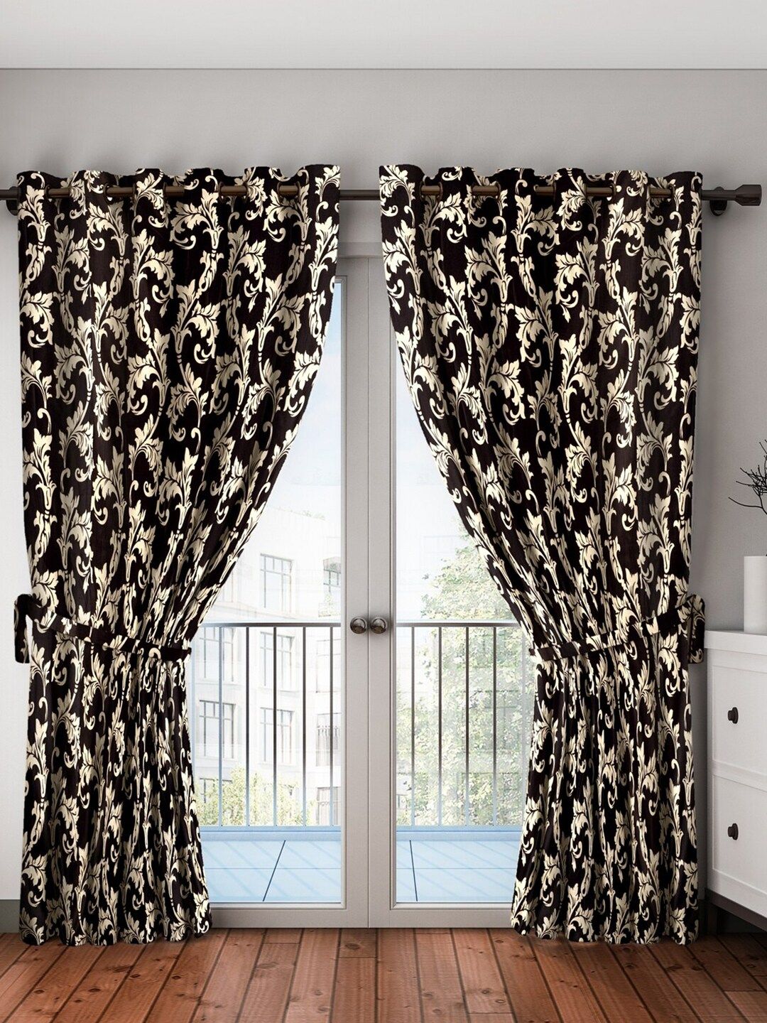 Home Sizzler Black & Cream-Coloured Set of 2 Ethnic Motifs Door Curtain Price in India