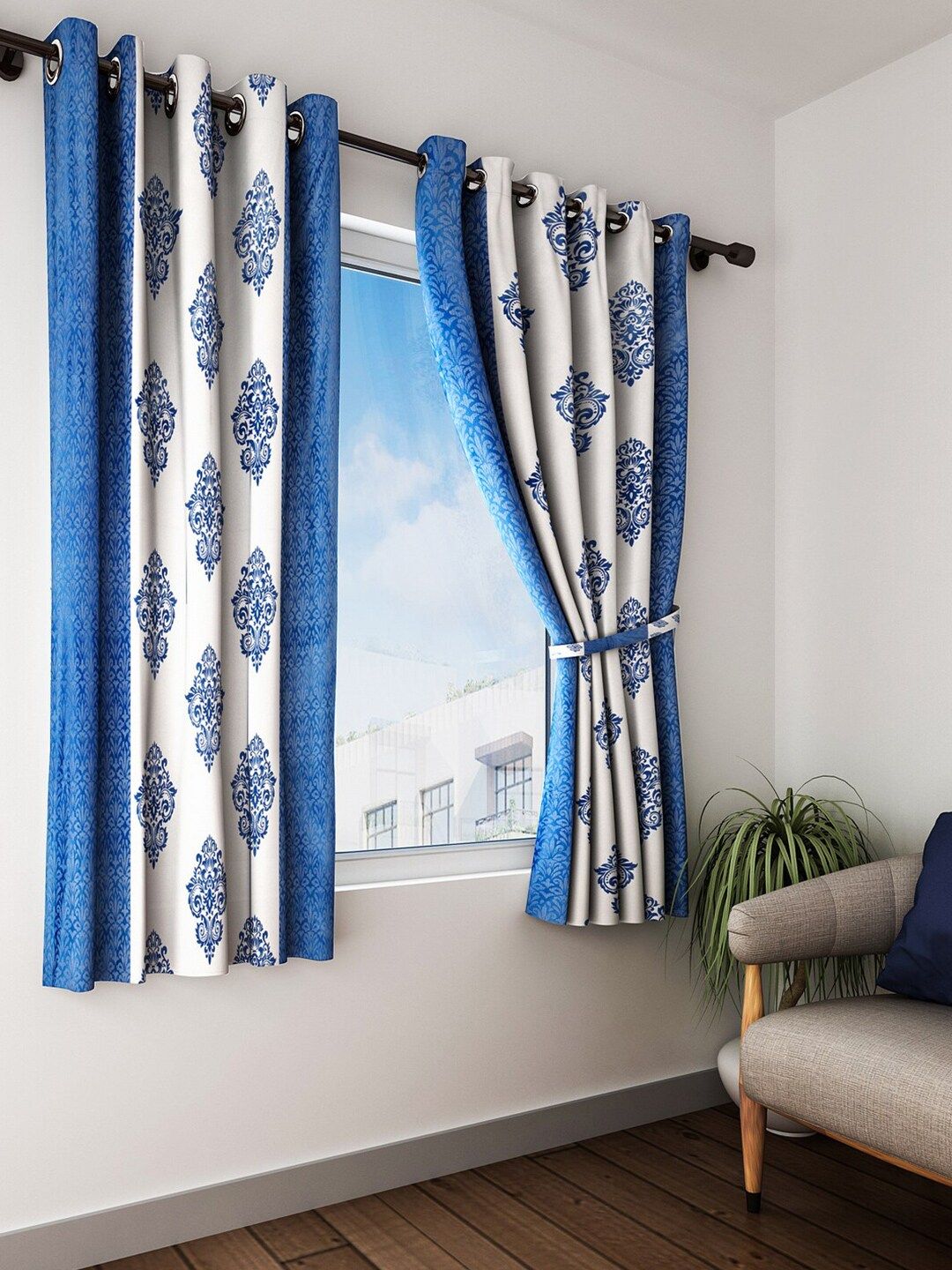 Home Sizzler Blue & White Set of 2 Ethnic Motifs Window Curtain Price in India