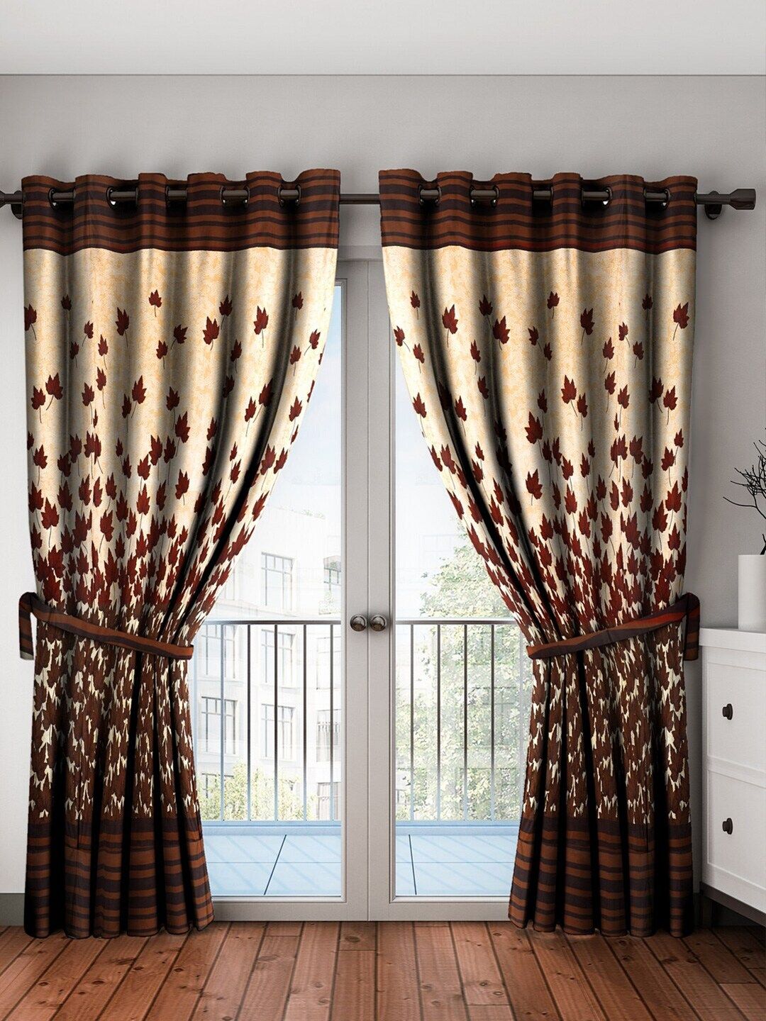Home Sizzler Brown & Gold-Toned Set of 2 Floral Long Door Curtain Price in India