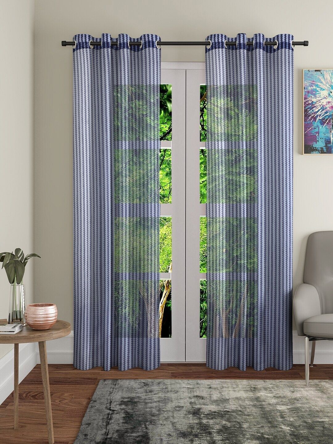 Home Sizzler Blue & White Set of 2 Striped Long Door Curtain Price in India