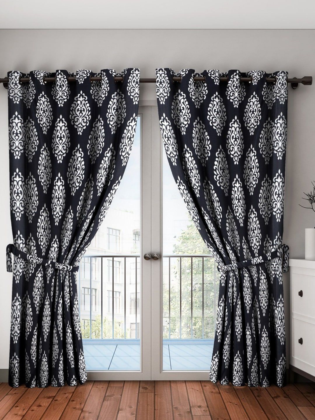 Home Sizzler Black & White Set of 2 Ethnic Motifs Door Curtain Price in India