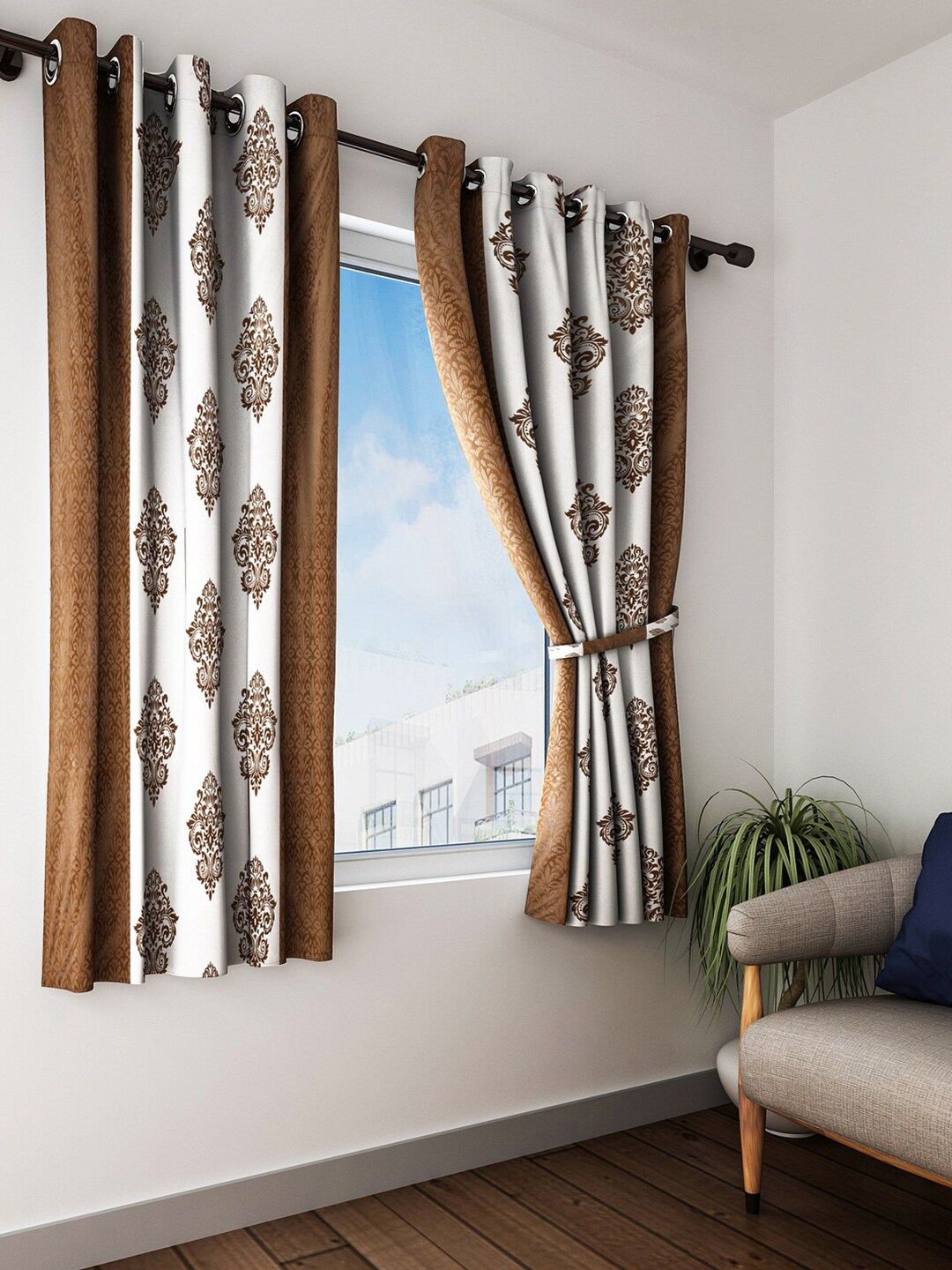 Home Sizzler Brown & White Set of 2 Ethnic Motifs Window Curtains Price in India