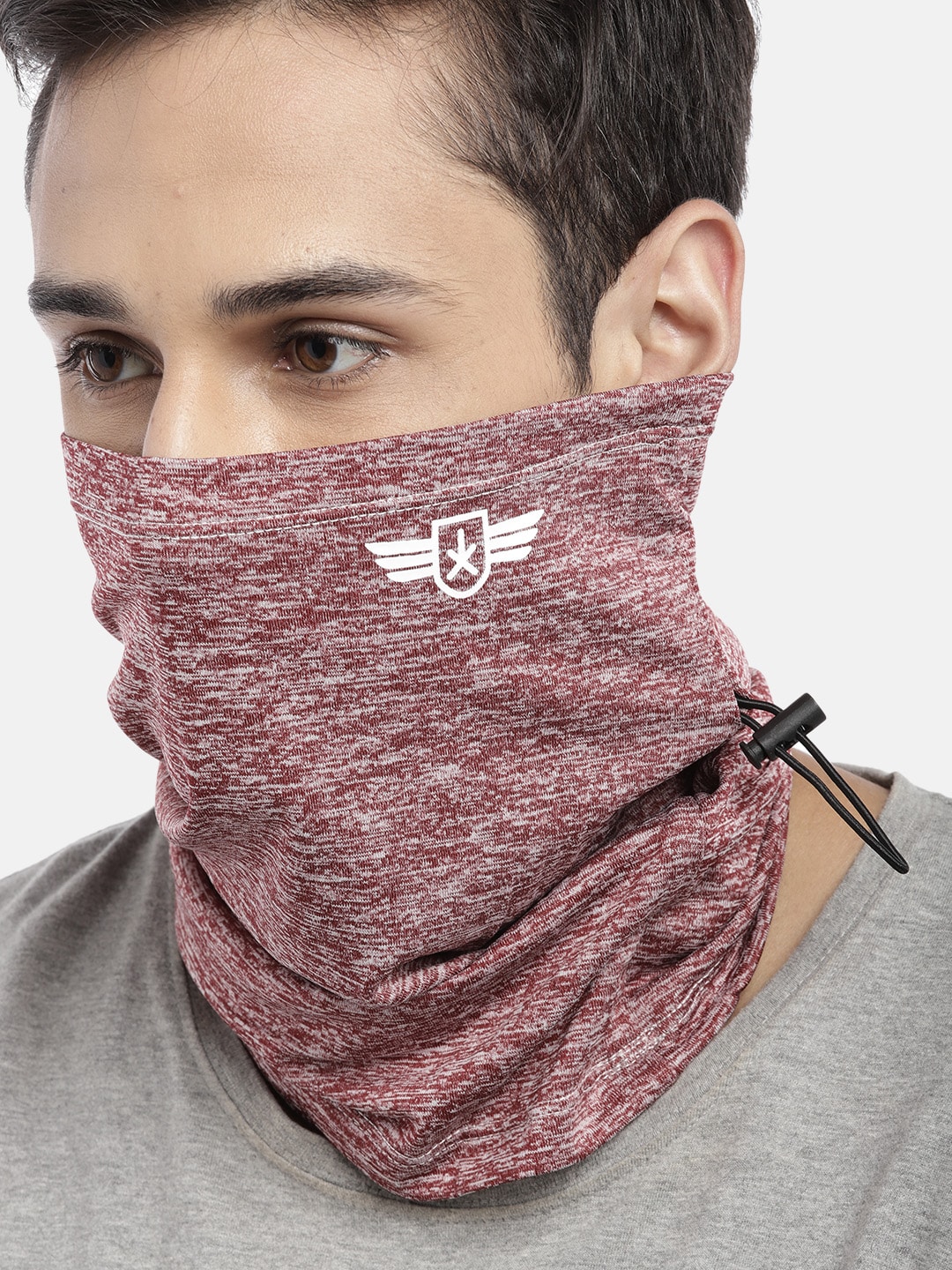 Roadster Unisex Red & Grey Solid 1-Ply Reusable Outdoor Cloth Scarf Mask Price in India