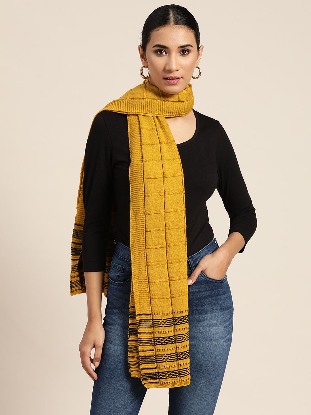 Sangria Women Mustard Yellow Woven Design Stole Price in India