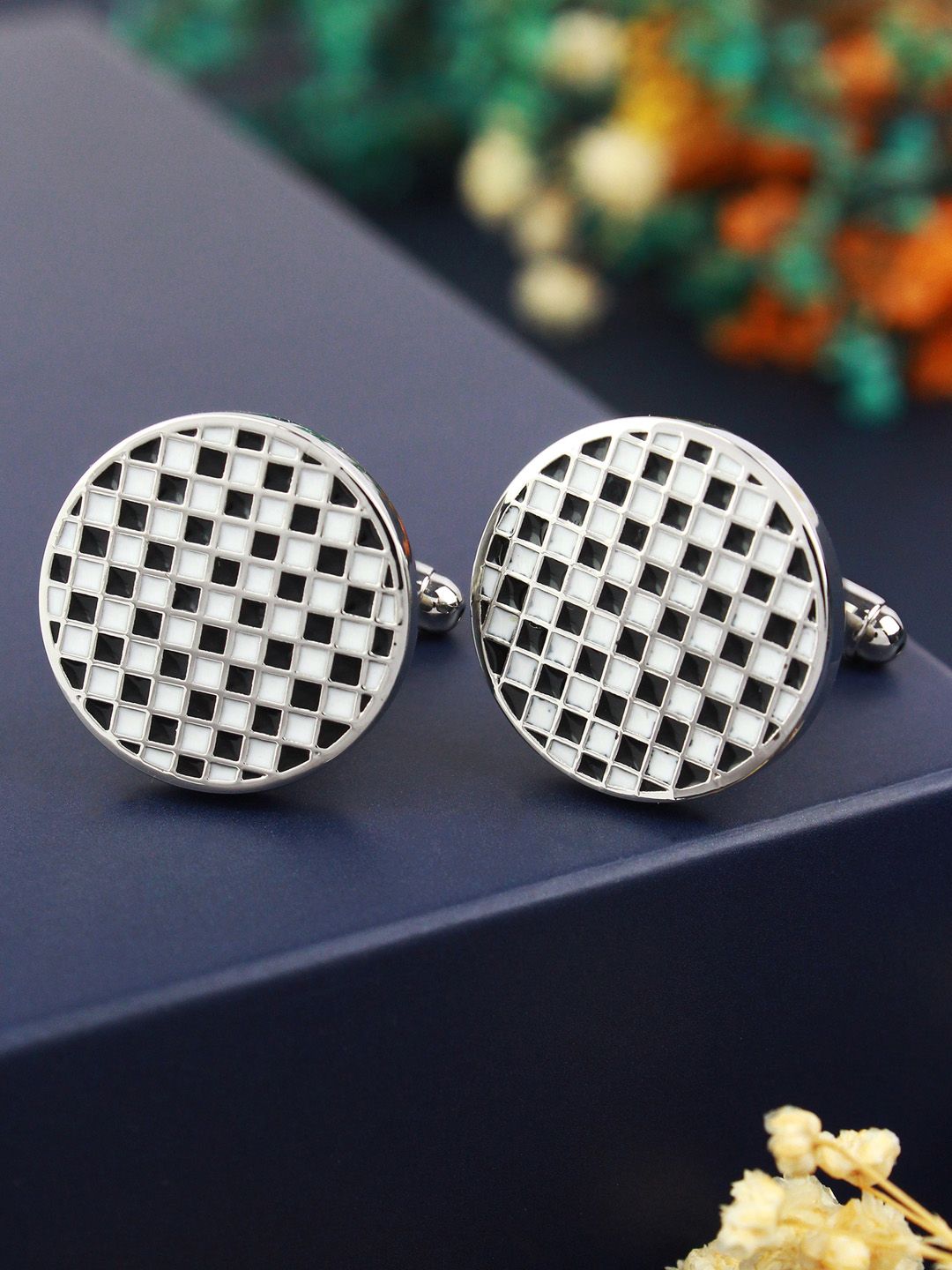 PELUCHE Black & Silver-Toned Cufflink