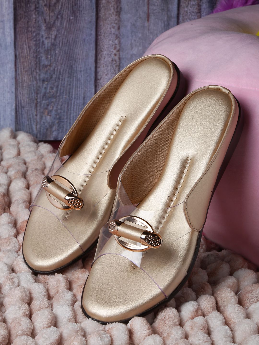 DEAS Women Gold Embellished Open Toe Flats Price in India