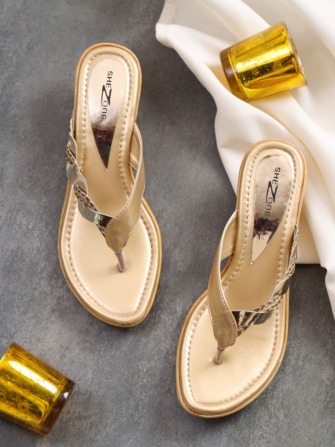 Shezone Gold Block Sandals Price in India