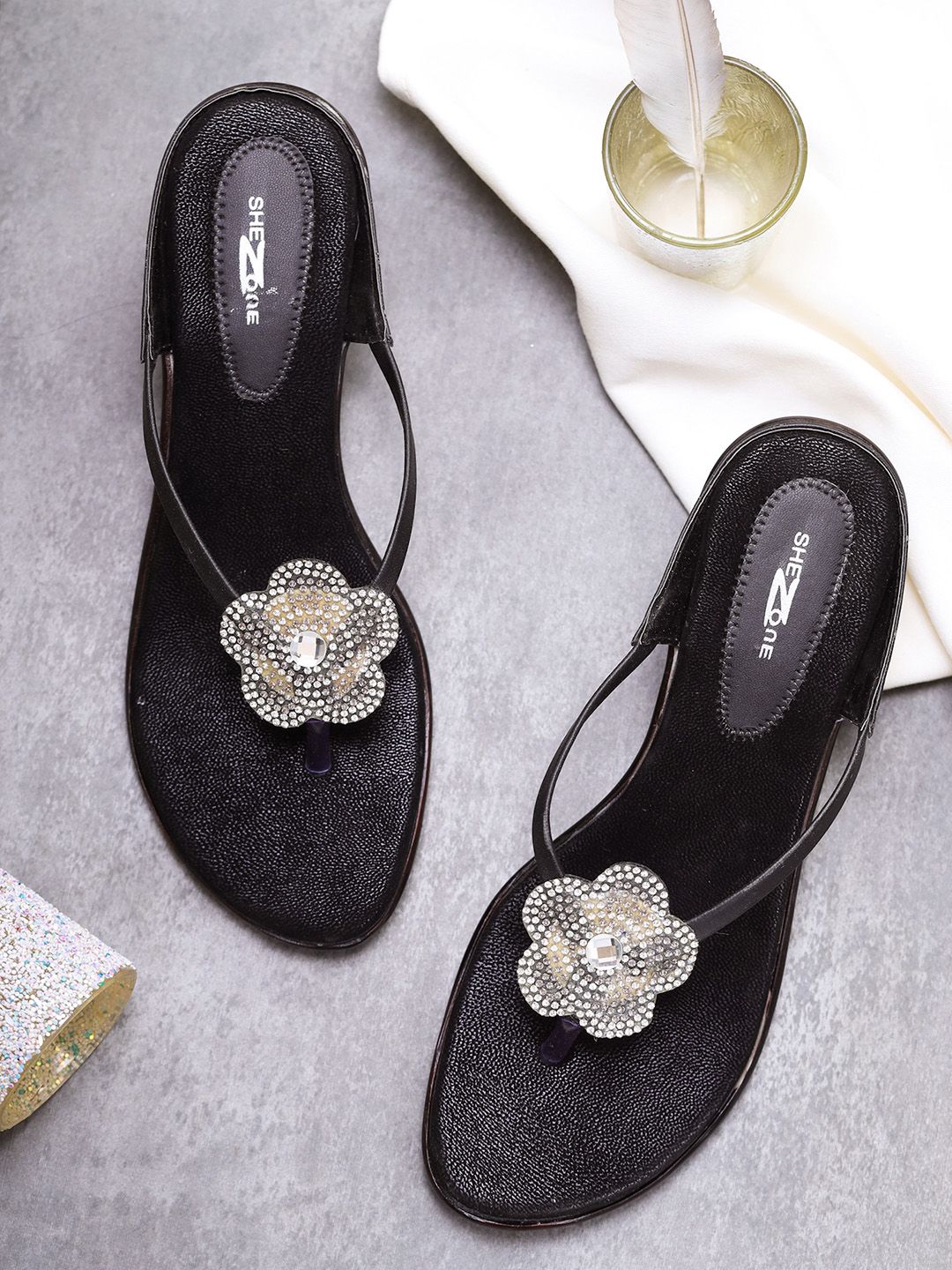 Shezone Black Embellished Block Heels Price in India