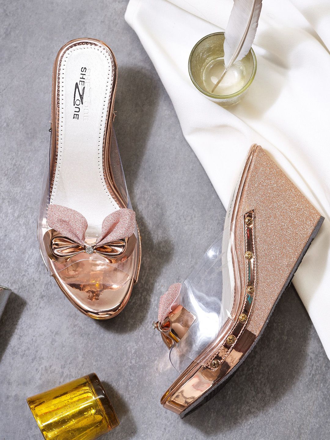 Shezone Women Rose Gold Wedge Mules Price in India