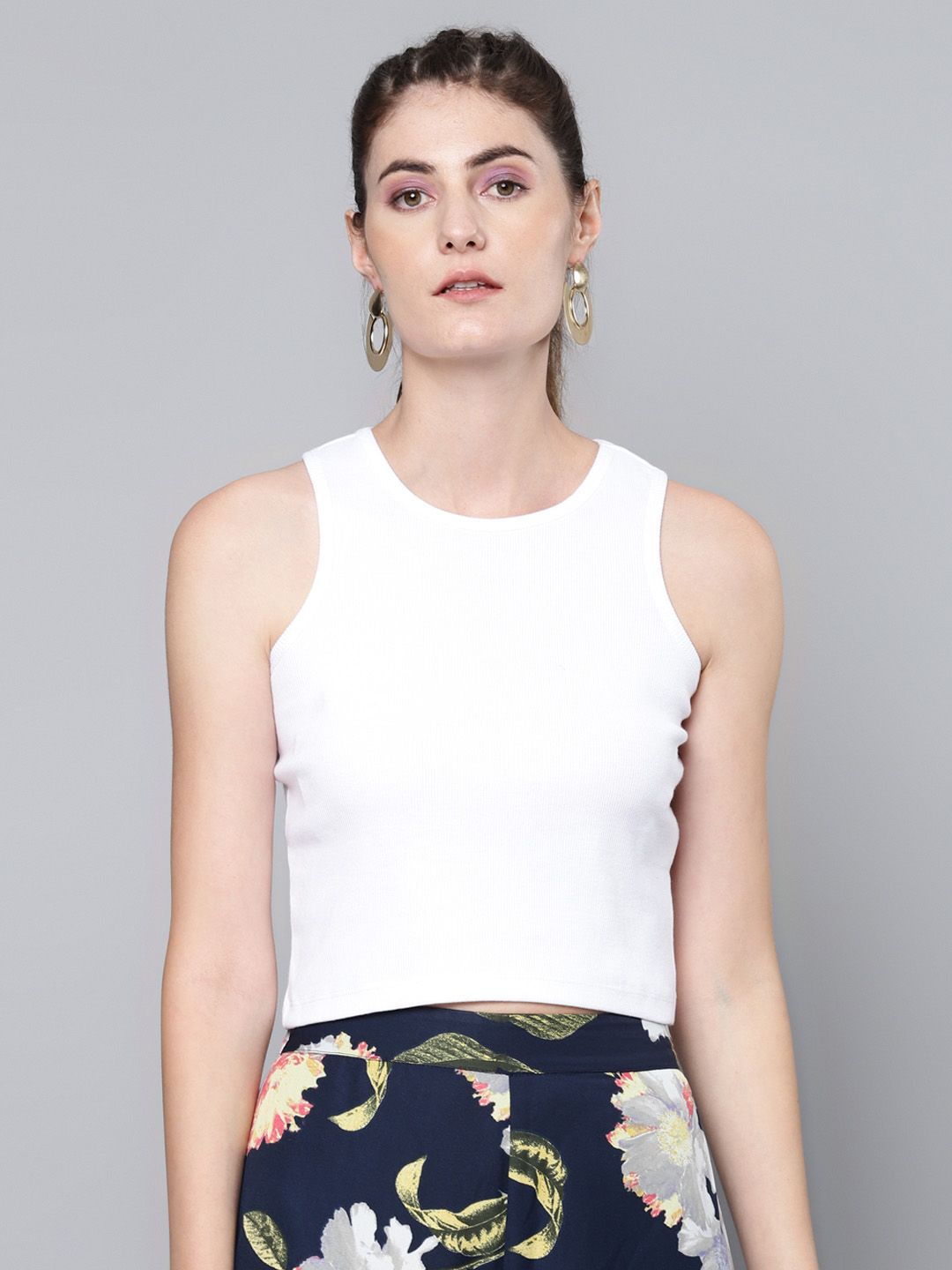 SASSAFRAS White Solid Crop Top Price in India