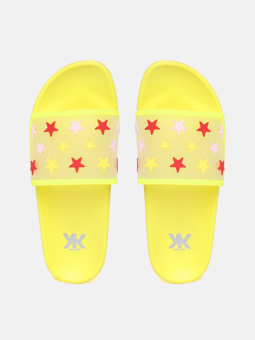 Kook N Keech Women Yellow & Red Star Flock Printed Sliders Price in India