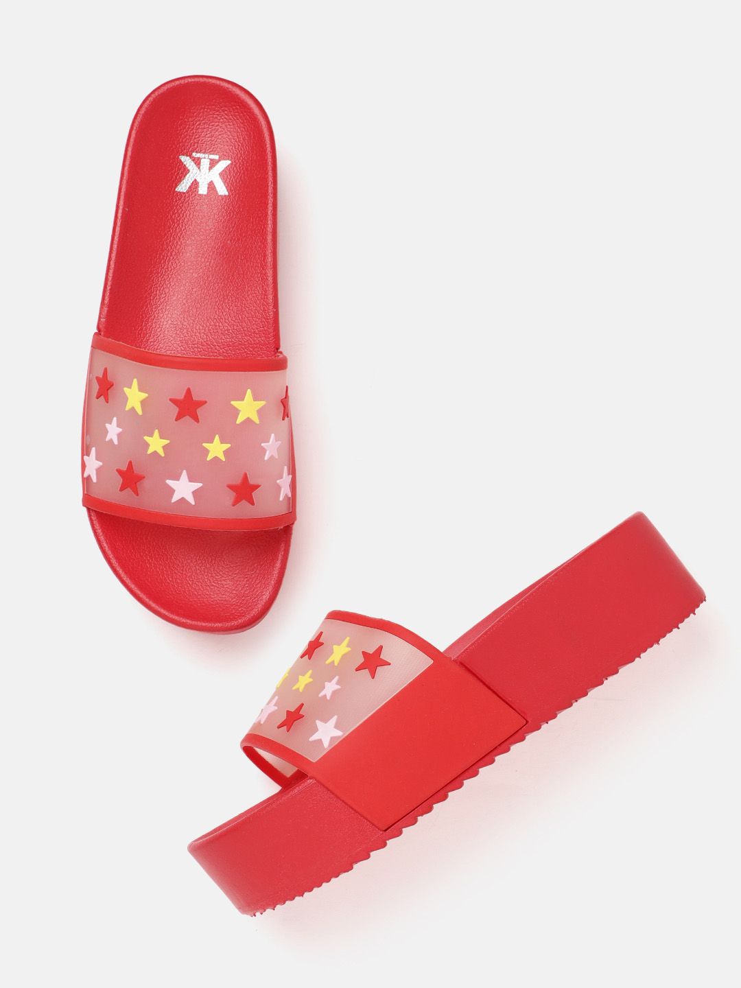 Kook N Keech Transparent & Red Star Textured Flatforms Price in India