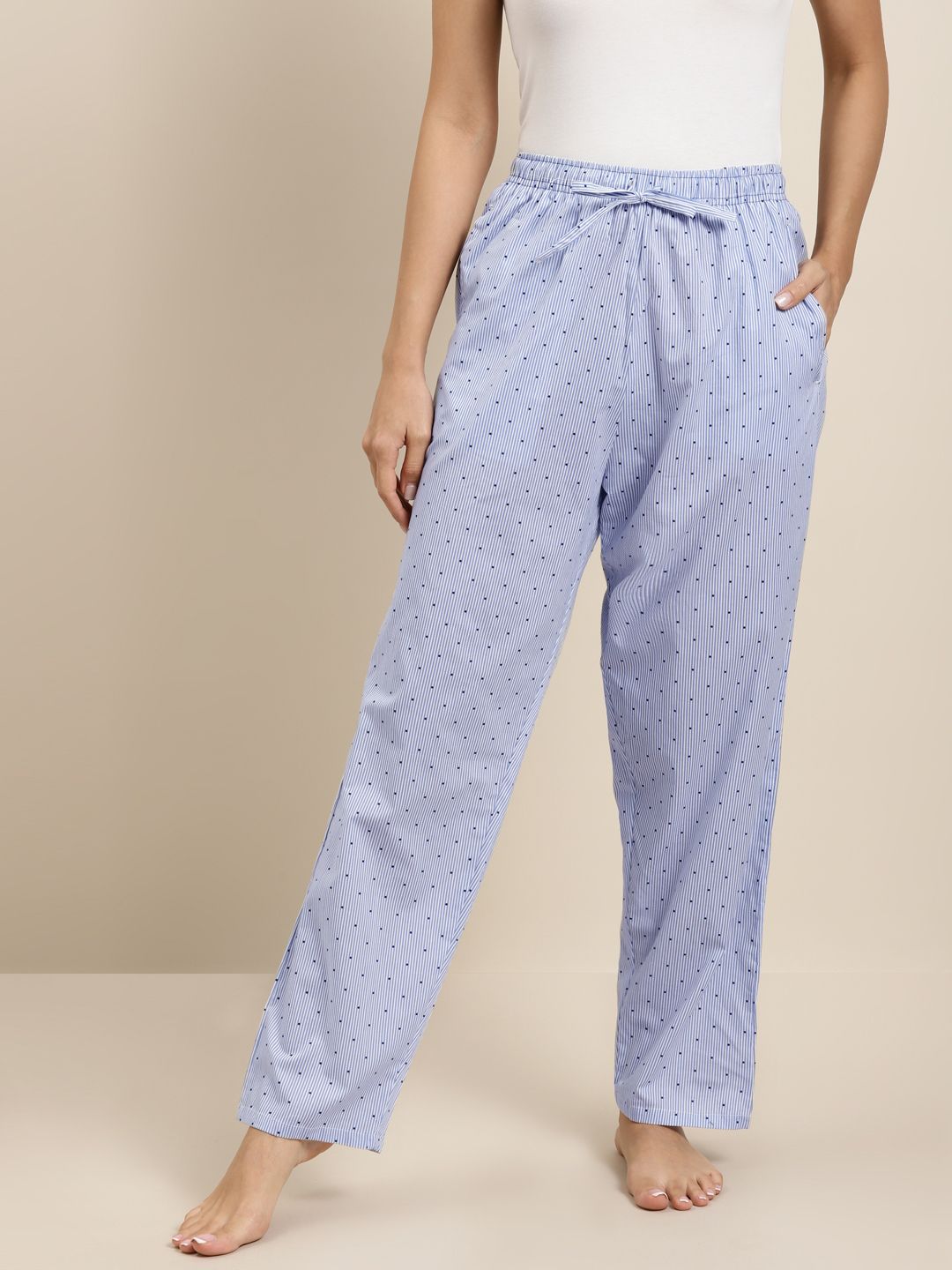 Hancock Women Blue & White Striped Lounge Pants Price in India