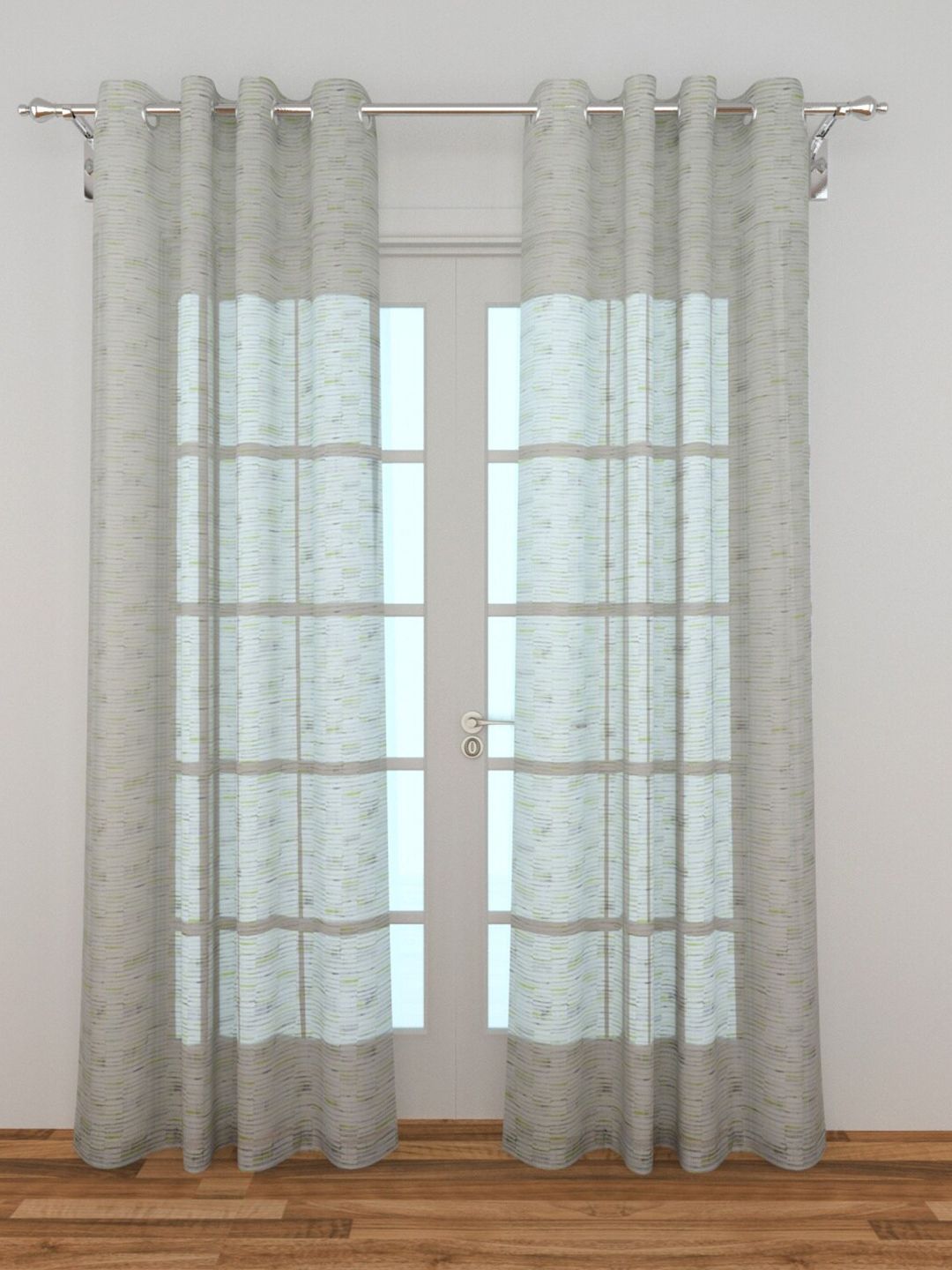 Home Centre Grey & Blue Single Striped Sheer Door Curtain Price in India