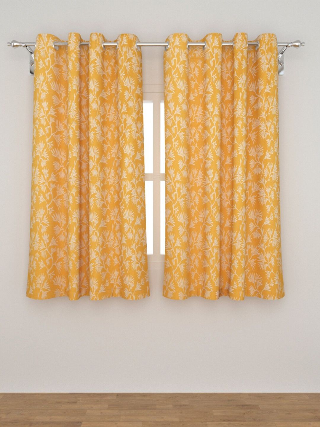Home Centre Yellow & White Set of 2 Floral Window Curtain Price in India