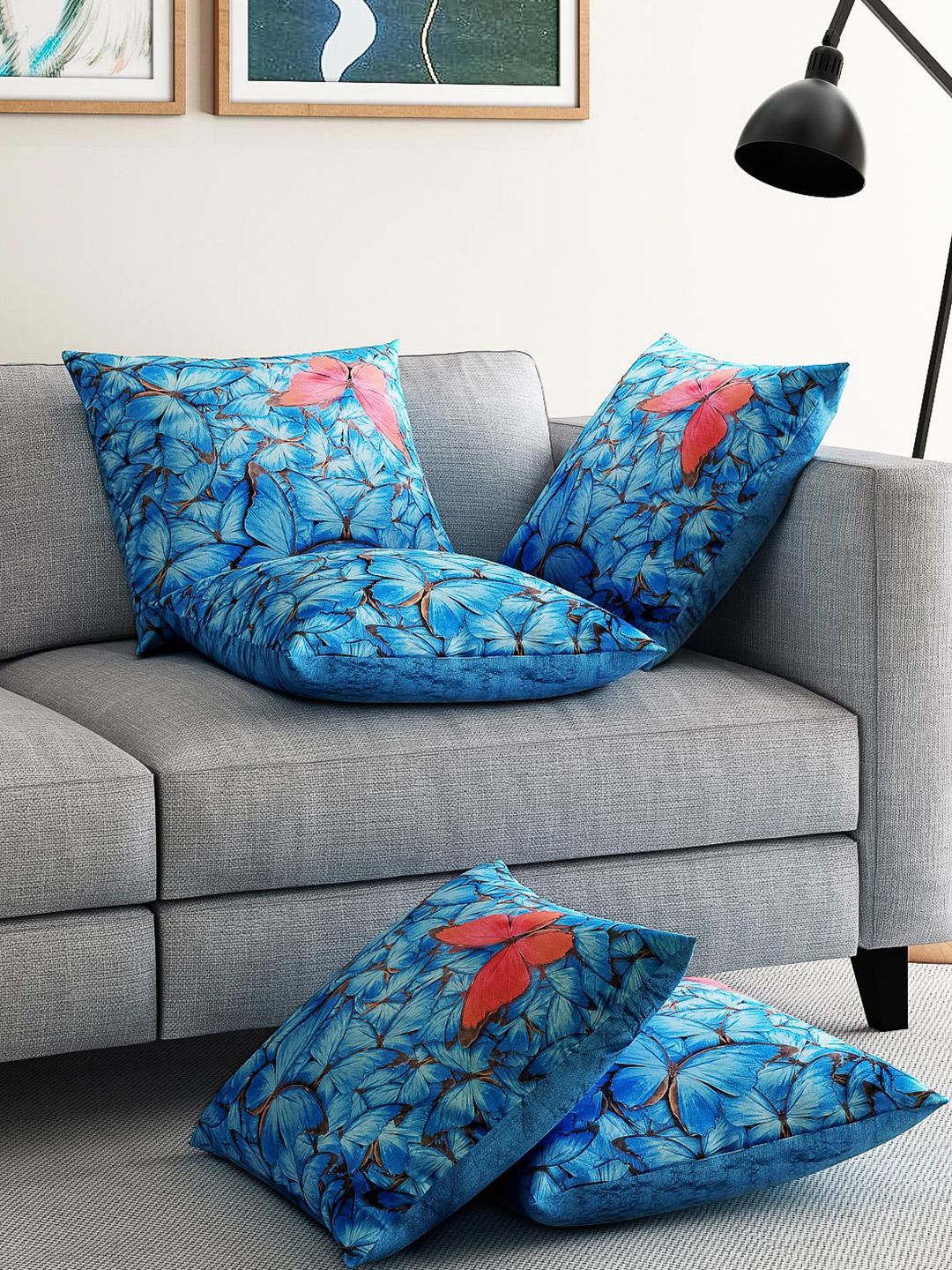 Alina decor Blue Set of 5 Printed 16" x 16" Square Cushion Covers Price in India