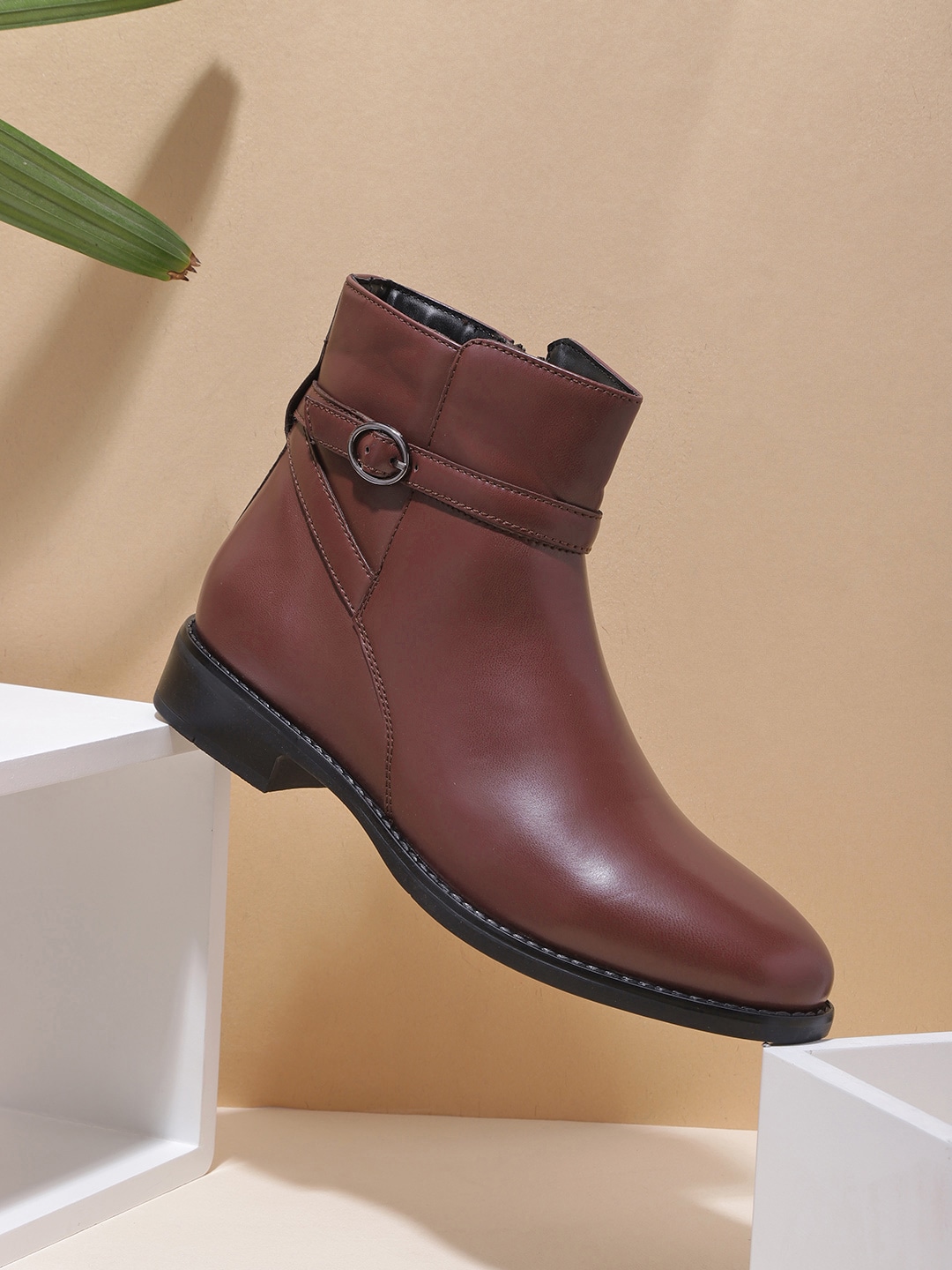 DressBerry Women Burgundy Flat Boots Price in India