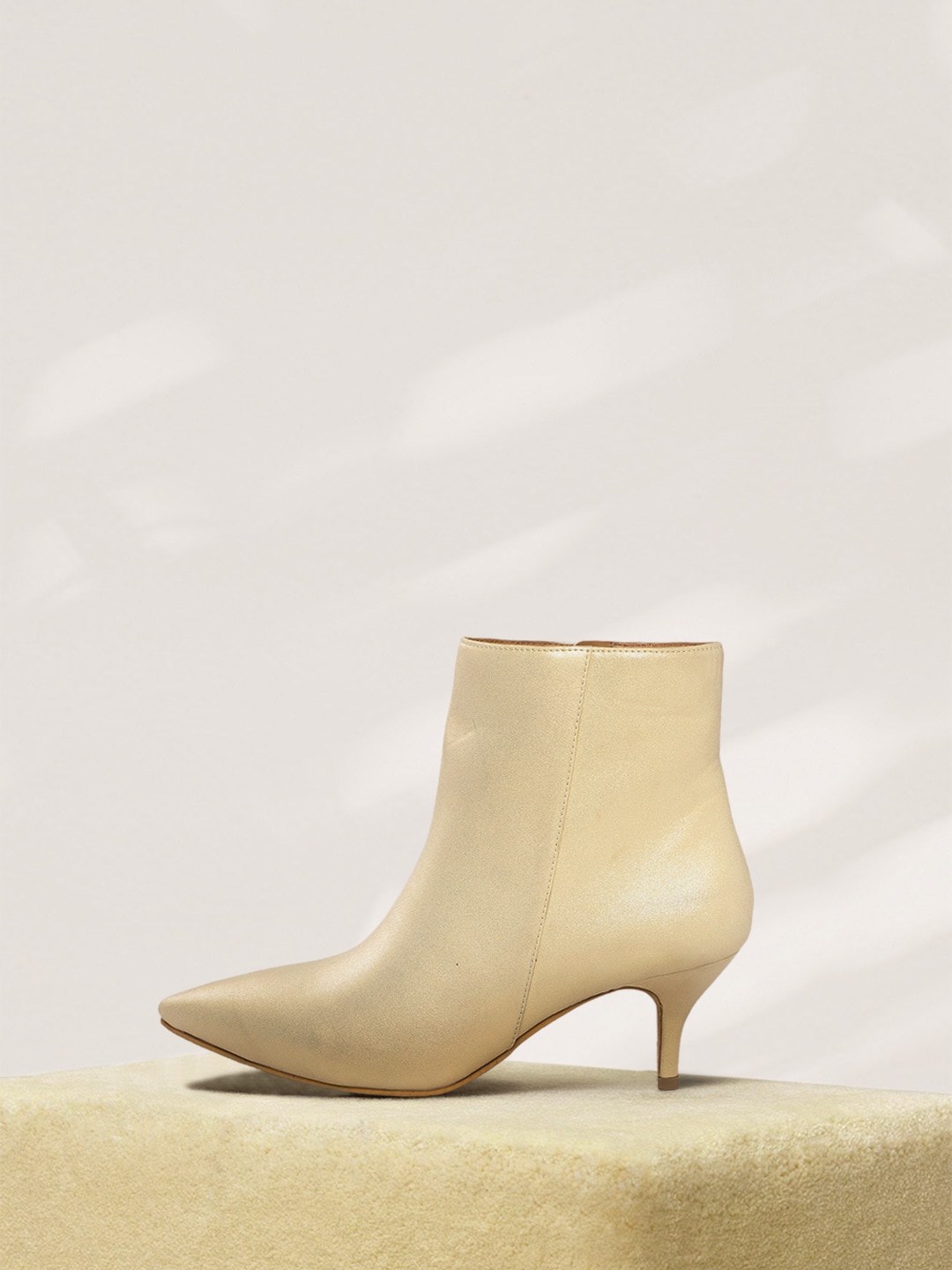 CORSICA Muted Gold-Toned Solid Mid-Top Kitten Heeled Boots Price in India
