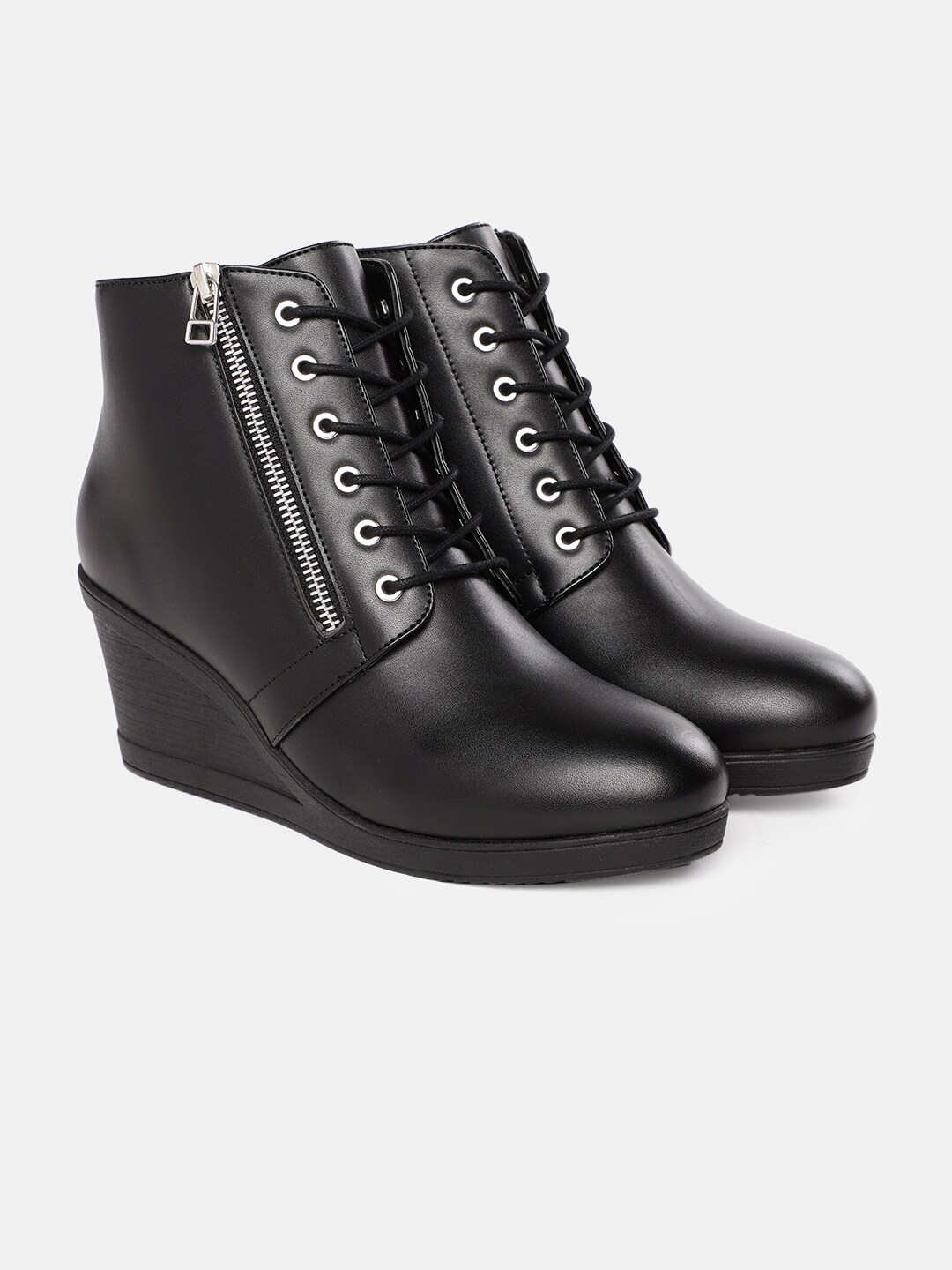 Roadster Women Black Solid Mid-Top Wedge Heeled Boots Price in India