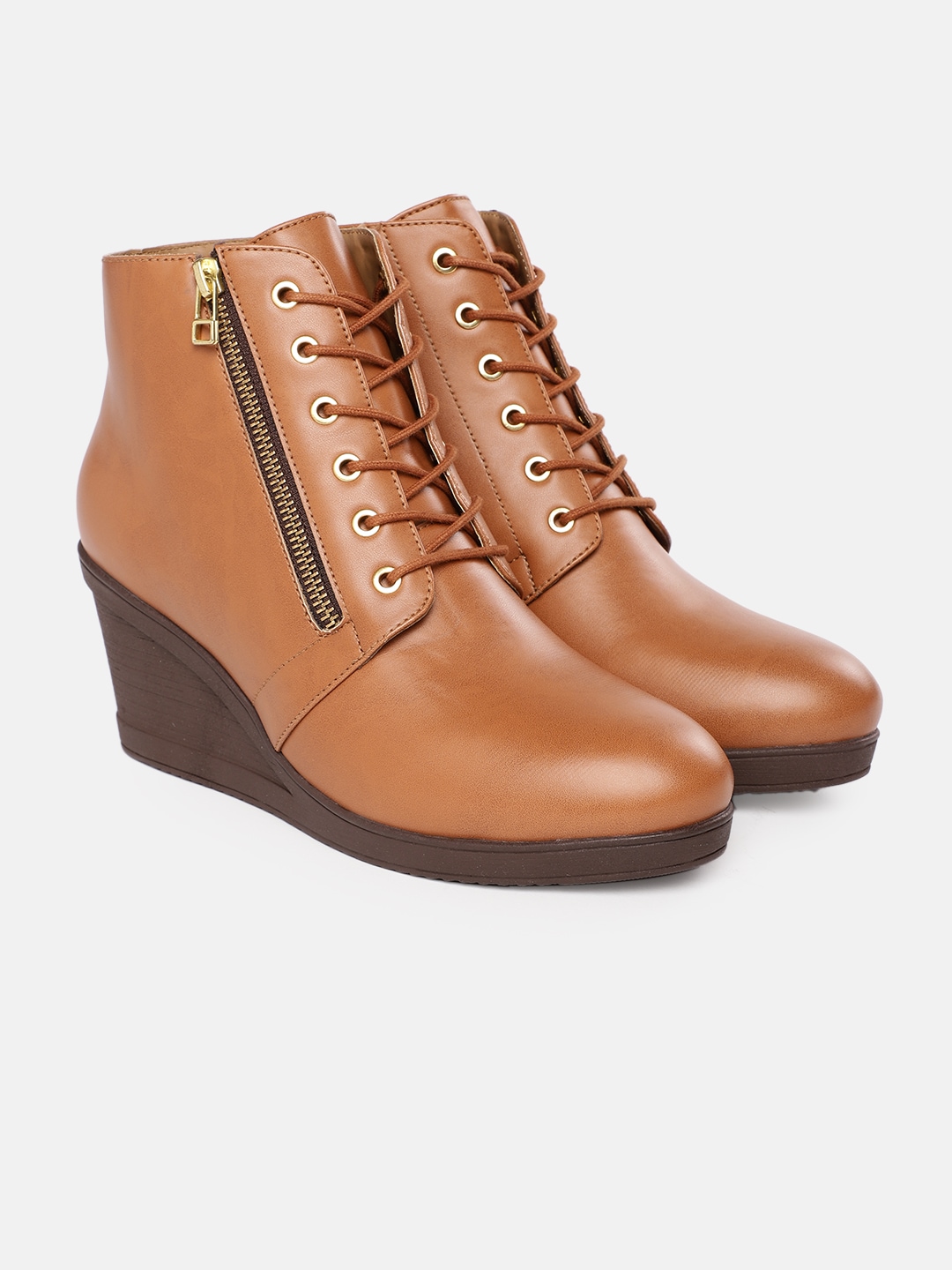 Roadster Women Tan Brown Solid Mid-Top Wedge Heeled Boots Price in India