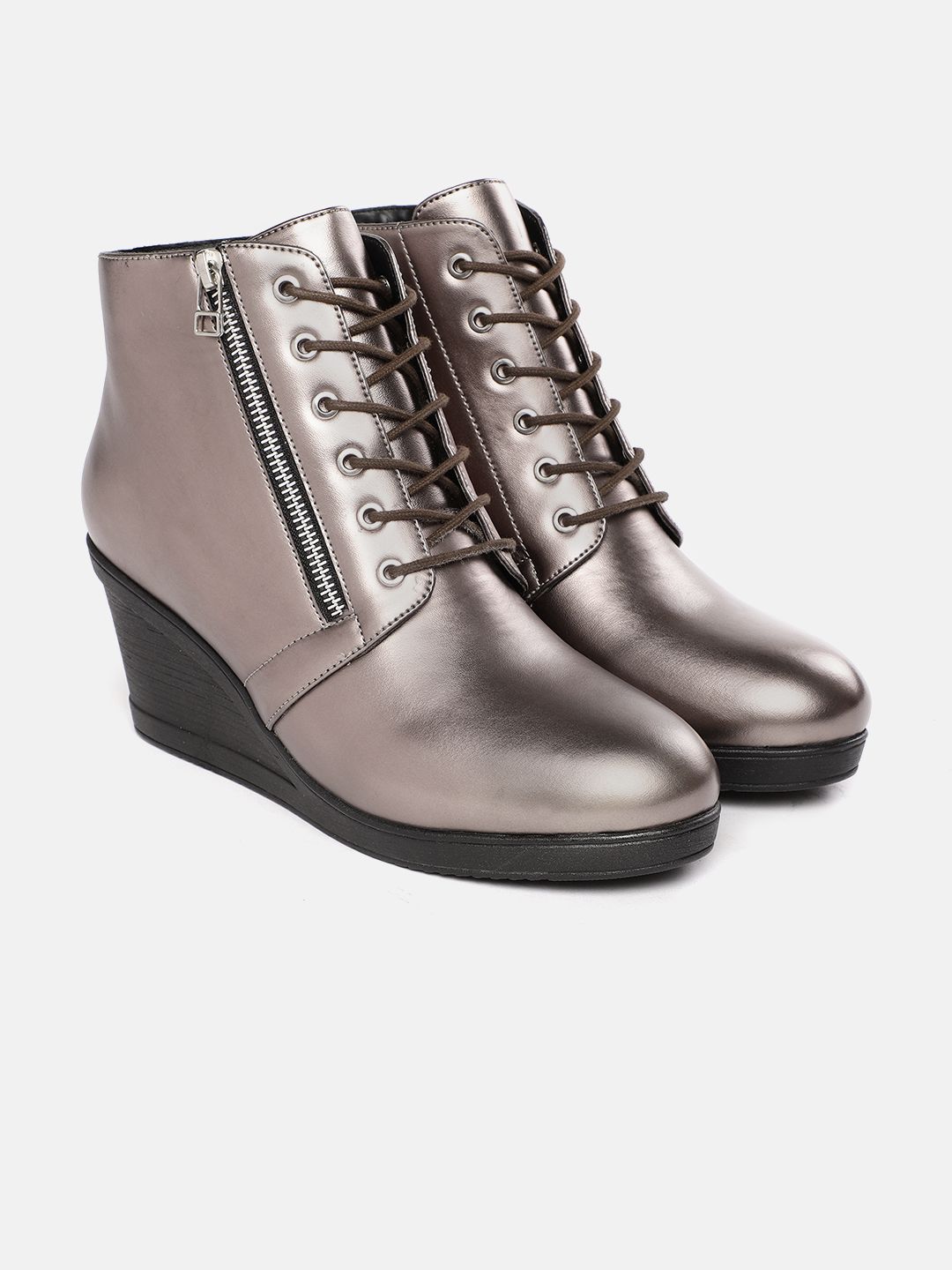DressBerry Women Gunmetal-Toned Solid Mid-Top Heeled Boots Price in India