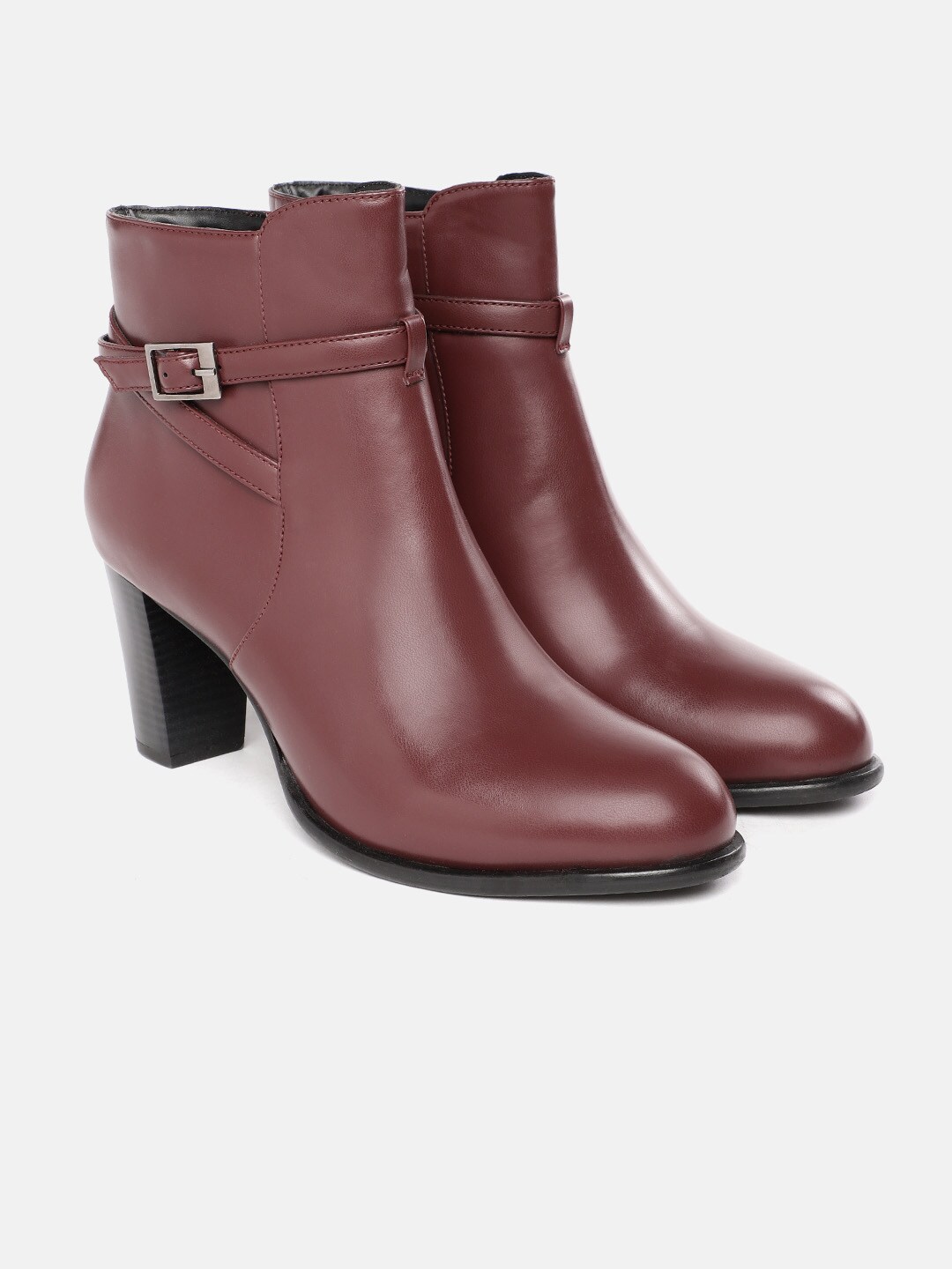 Roadster Women Burgundy Solid Mid-Top Block Heeled Boots Price in India