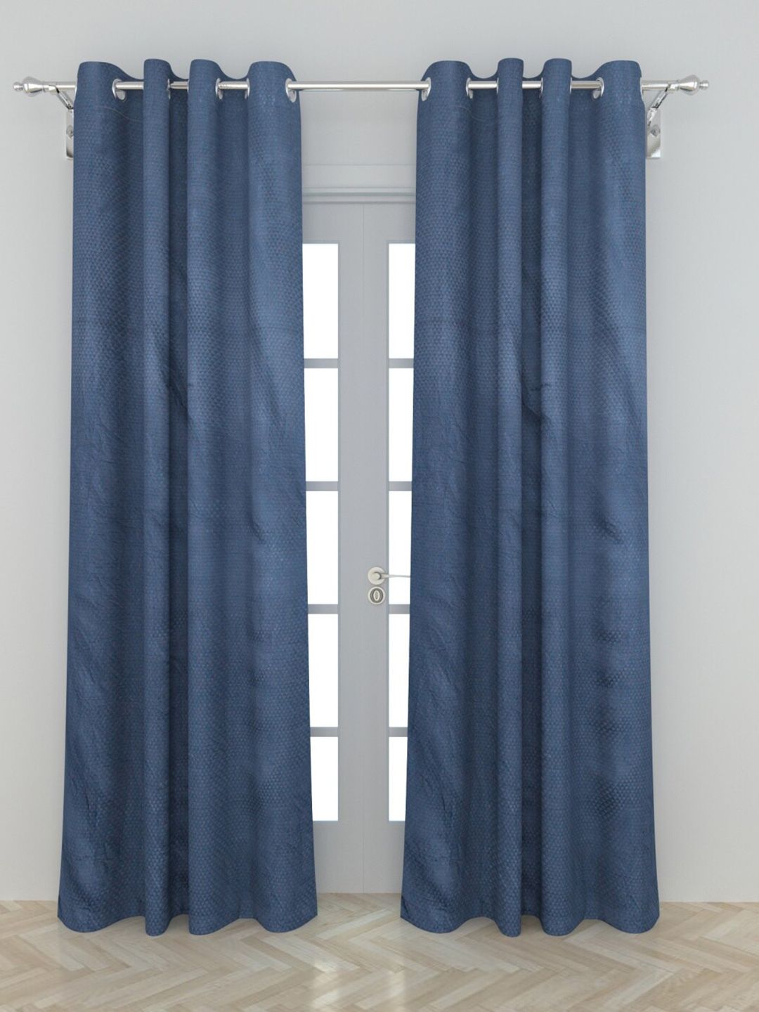 Home Centre Blue Set of 2 Geometric Black Out Door Curtain Price in India