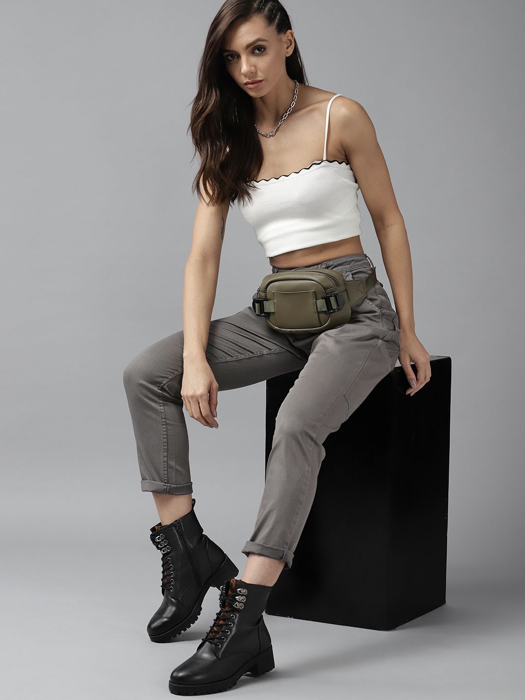 Roadster Women Grey Slim Fit Cargos Trousers Price in India